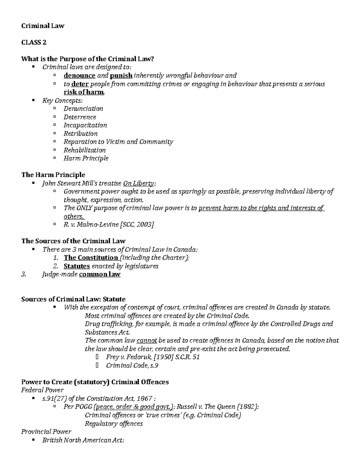 Criminal Law Notes - Criminal Law CLASS 2 What Is The Purpose Of The ...