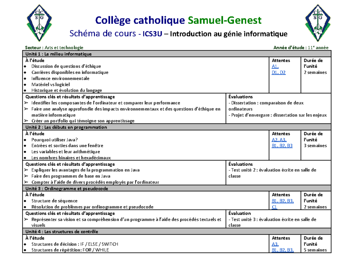 ICS3U - Introduction au génie informatique - Collège catholique Samuel ...