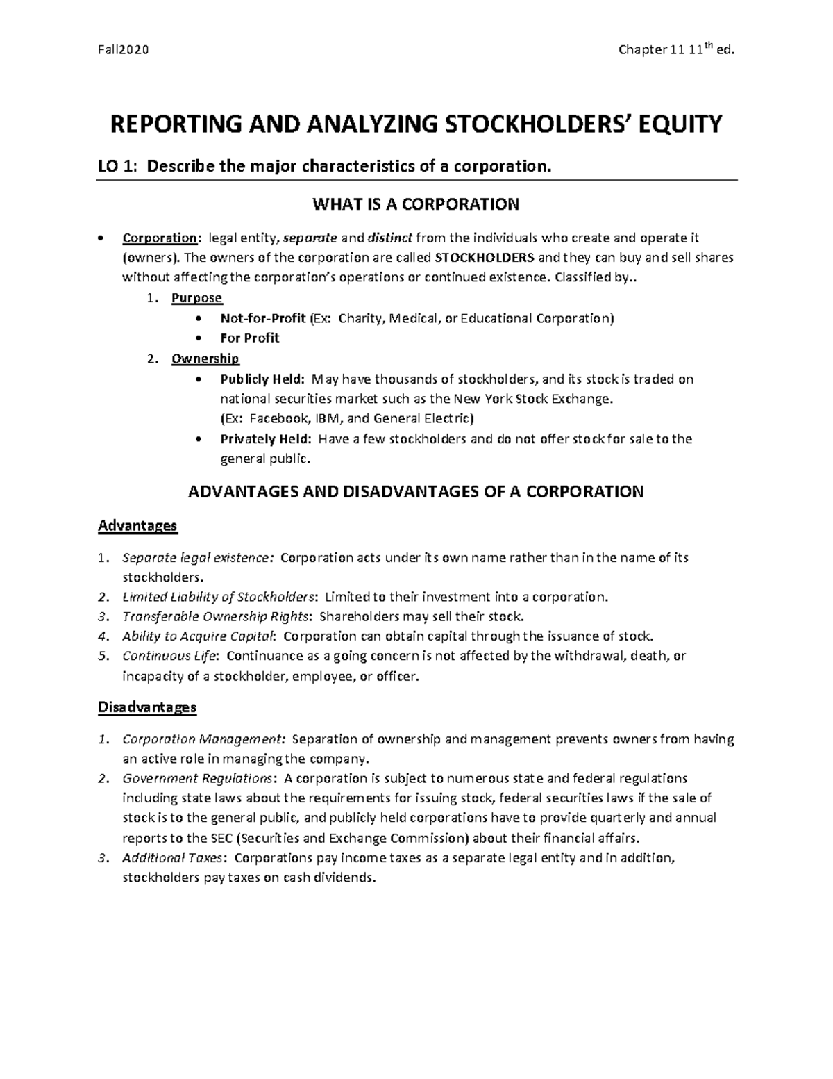 Chapter 11 Review 11th ed - REPORTING AND ANALYZING STOCKHOLDERS ...