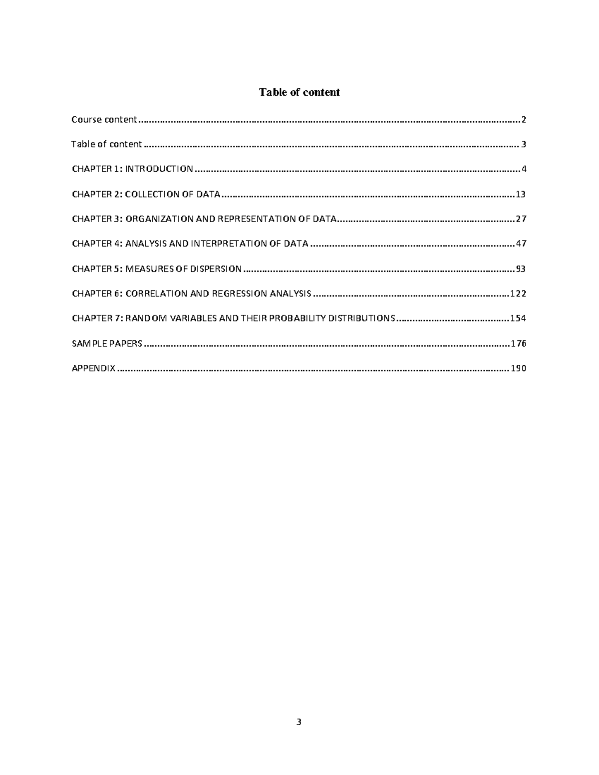 Business Statistics - Table of content Table of content Course content ...