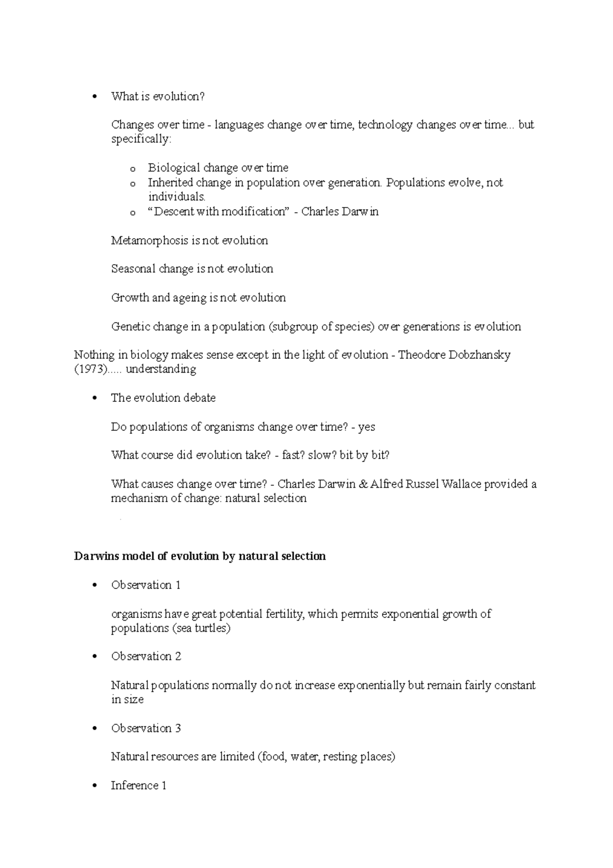 ANHB1101 Lecture 2 notes What is evolution? Changes over time
