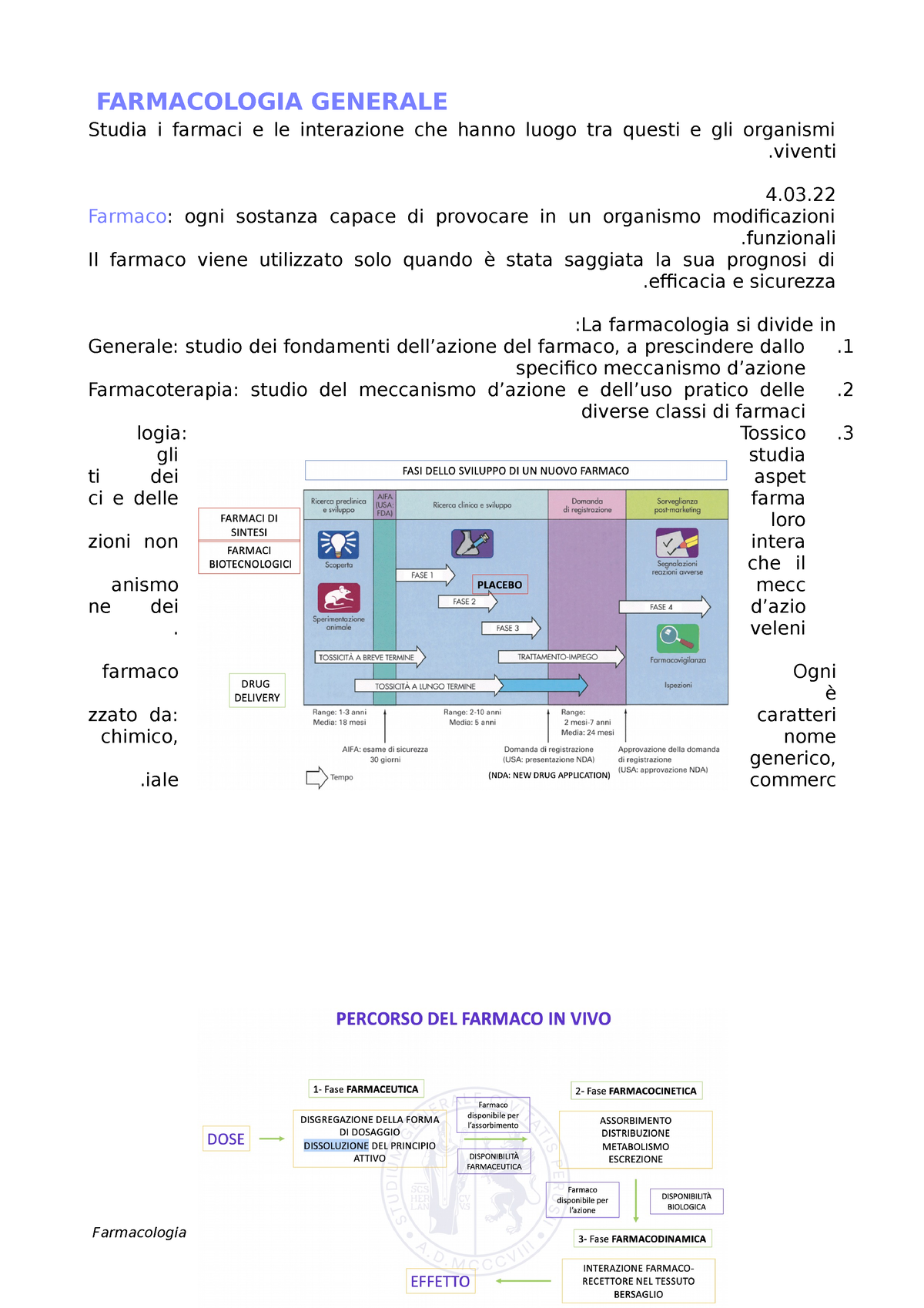 Farmacologia - FARMACOLOGIA GENERALE Studia I Farmaci E Le Interazione ...