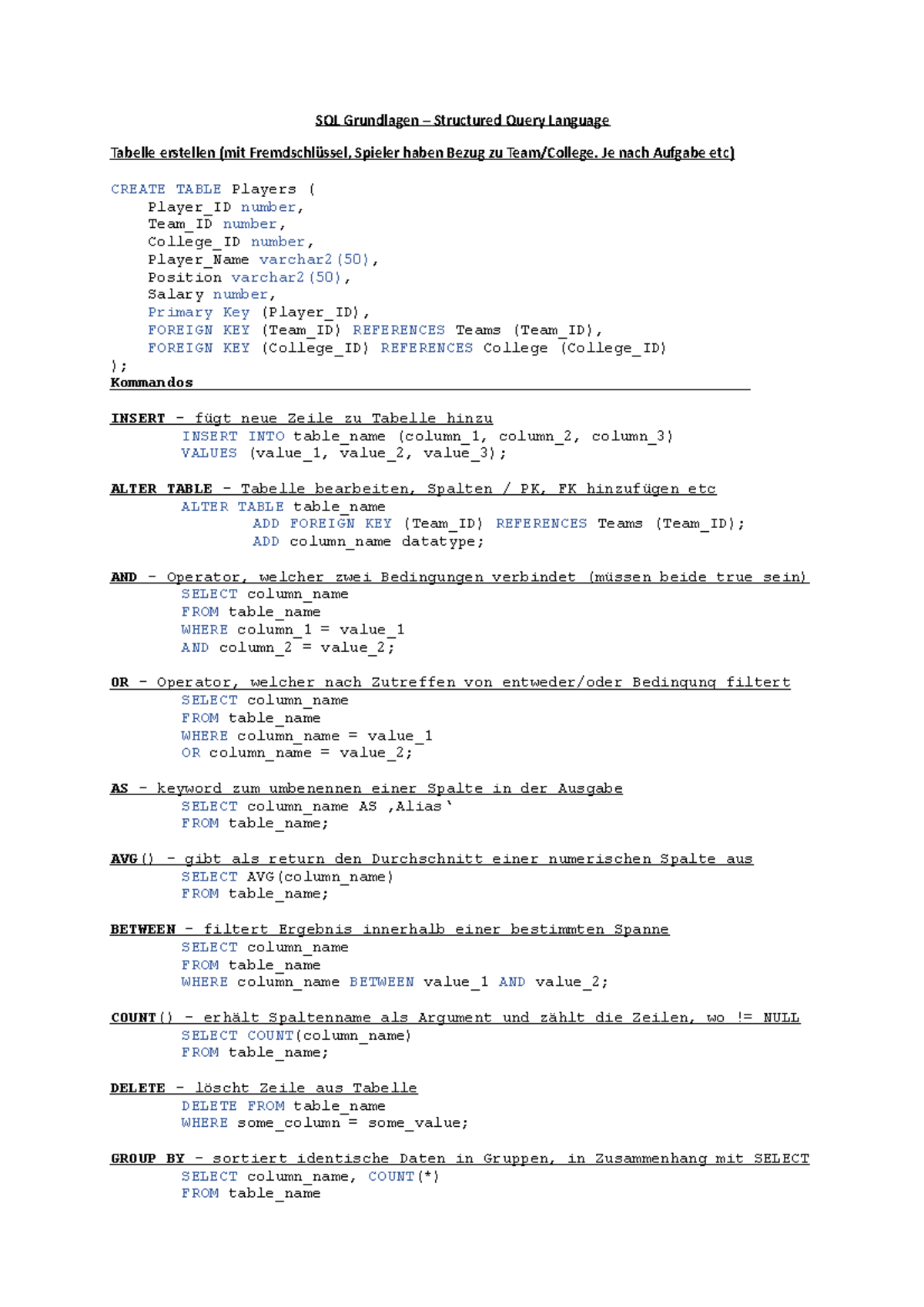 SQL Grundlagen+Syntax - SQL Grundlagen – Structured Query Language ...