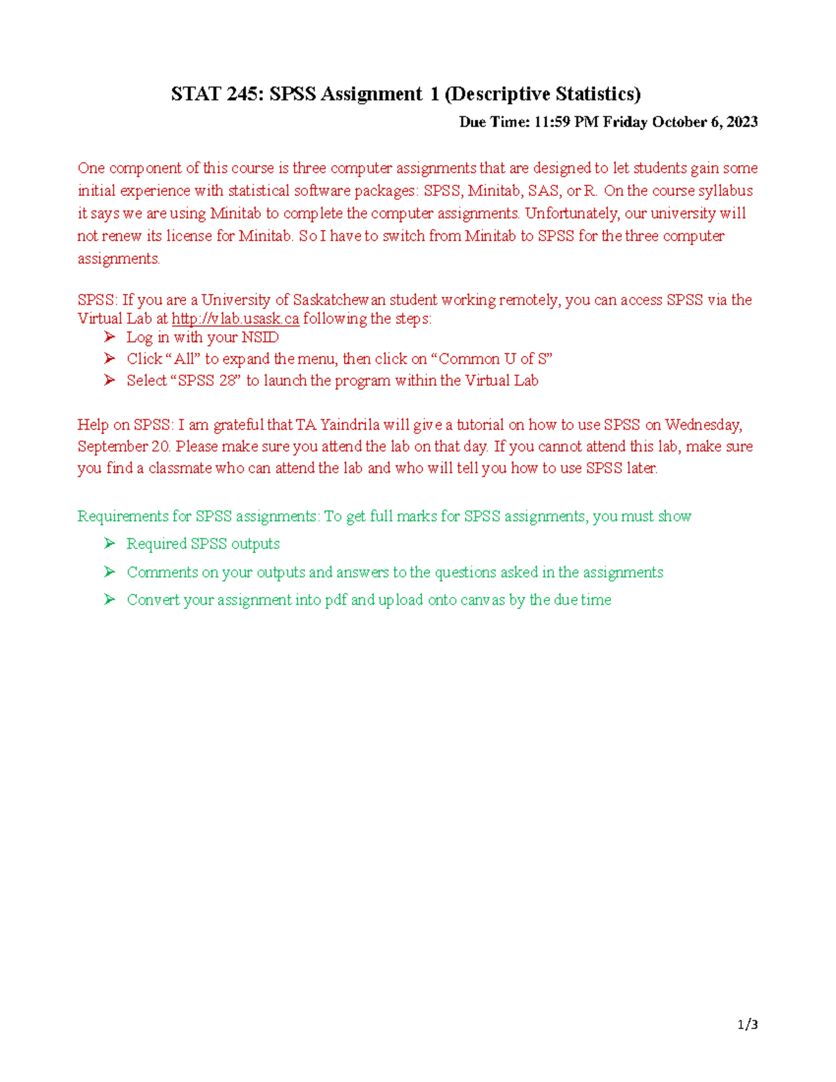 SPSS Assignment 1-2 - On the course syllabus it says we are using ...