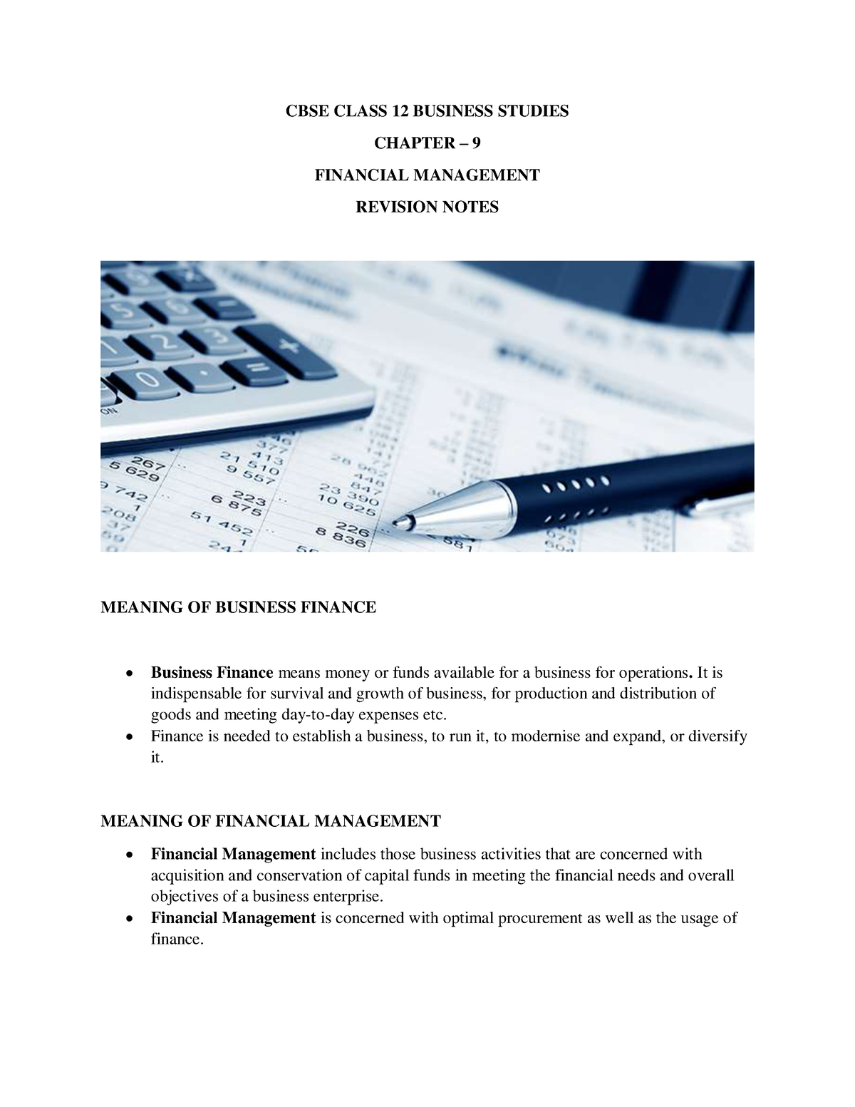 business studies class 12 financial management case study