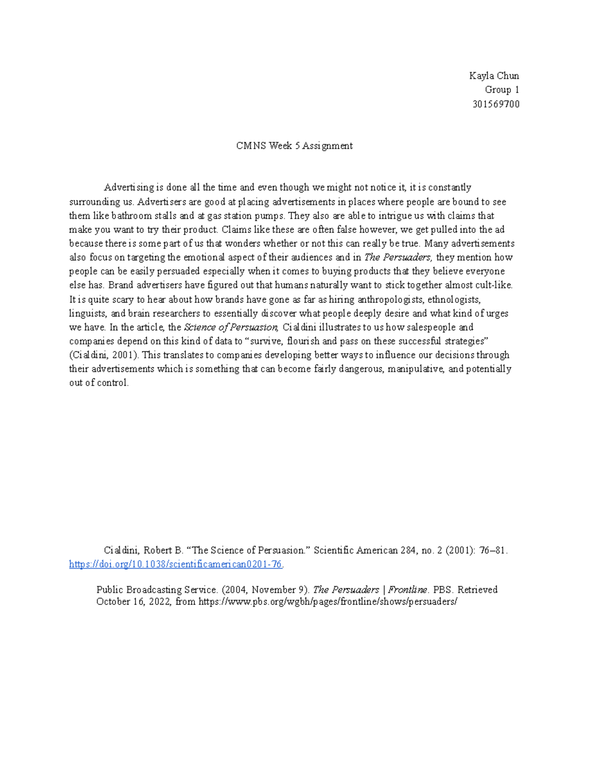 CMNS Week 5 Assignment - Kayla Chun Group 1 301569700 CMNS Week 5 ...