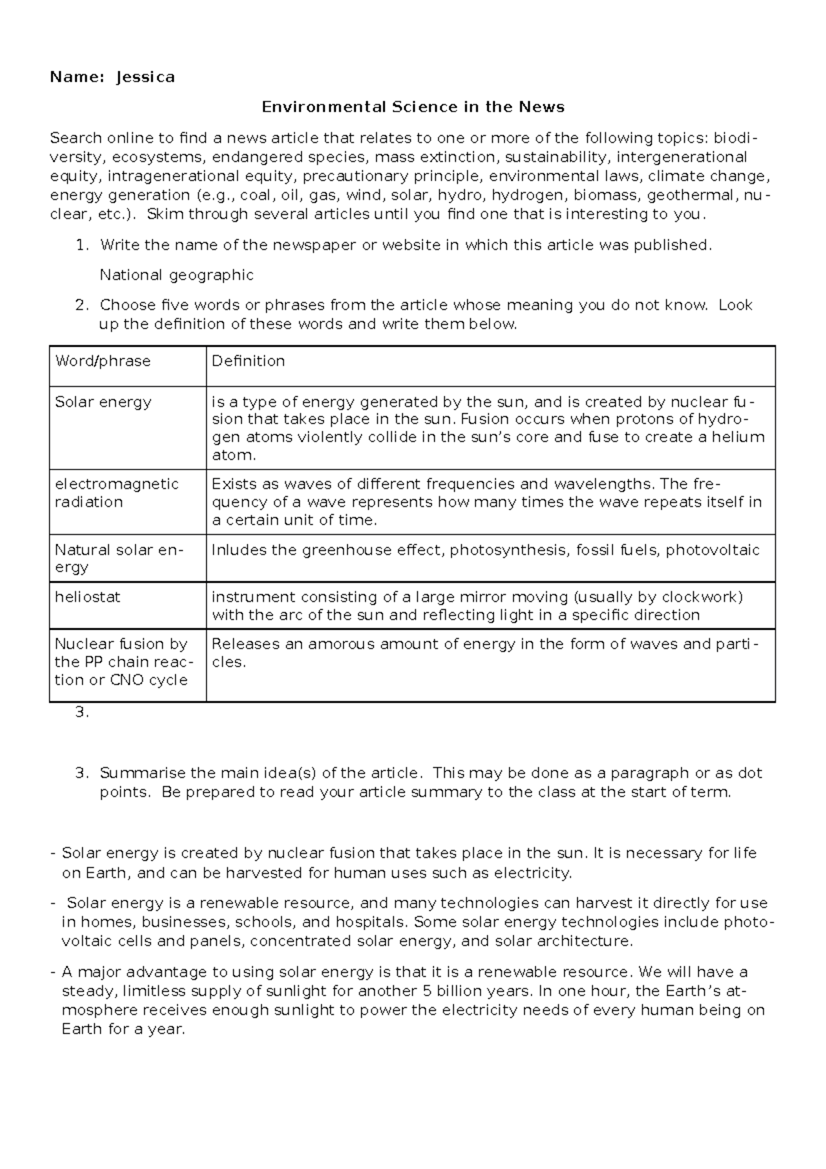 Science in the News Worksheet Environmental Science Version U34