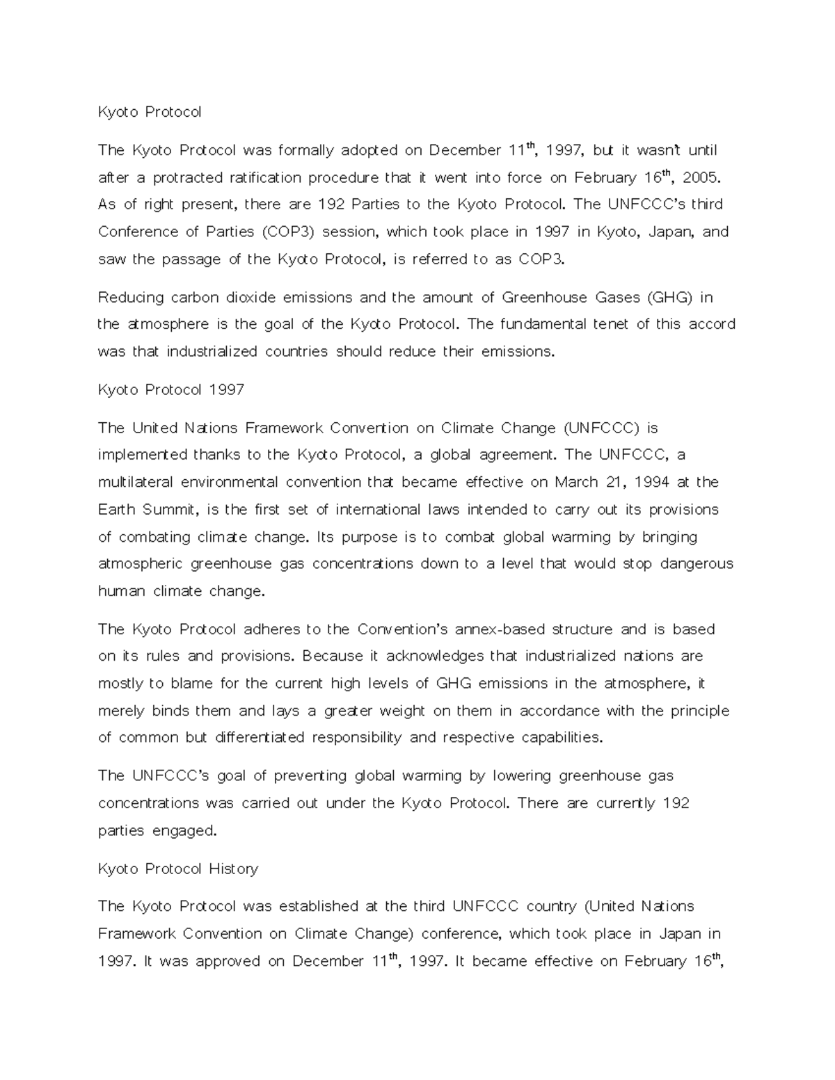 Kyoto protocol - As of right present, there are 192 Parties to the ...