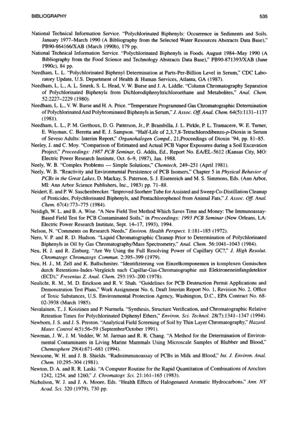 Analytical chemistry of pcbs 184 - BIBLIOGRAPHY 535 National Technical ...