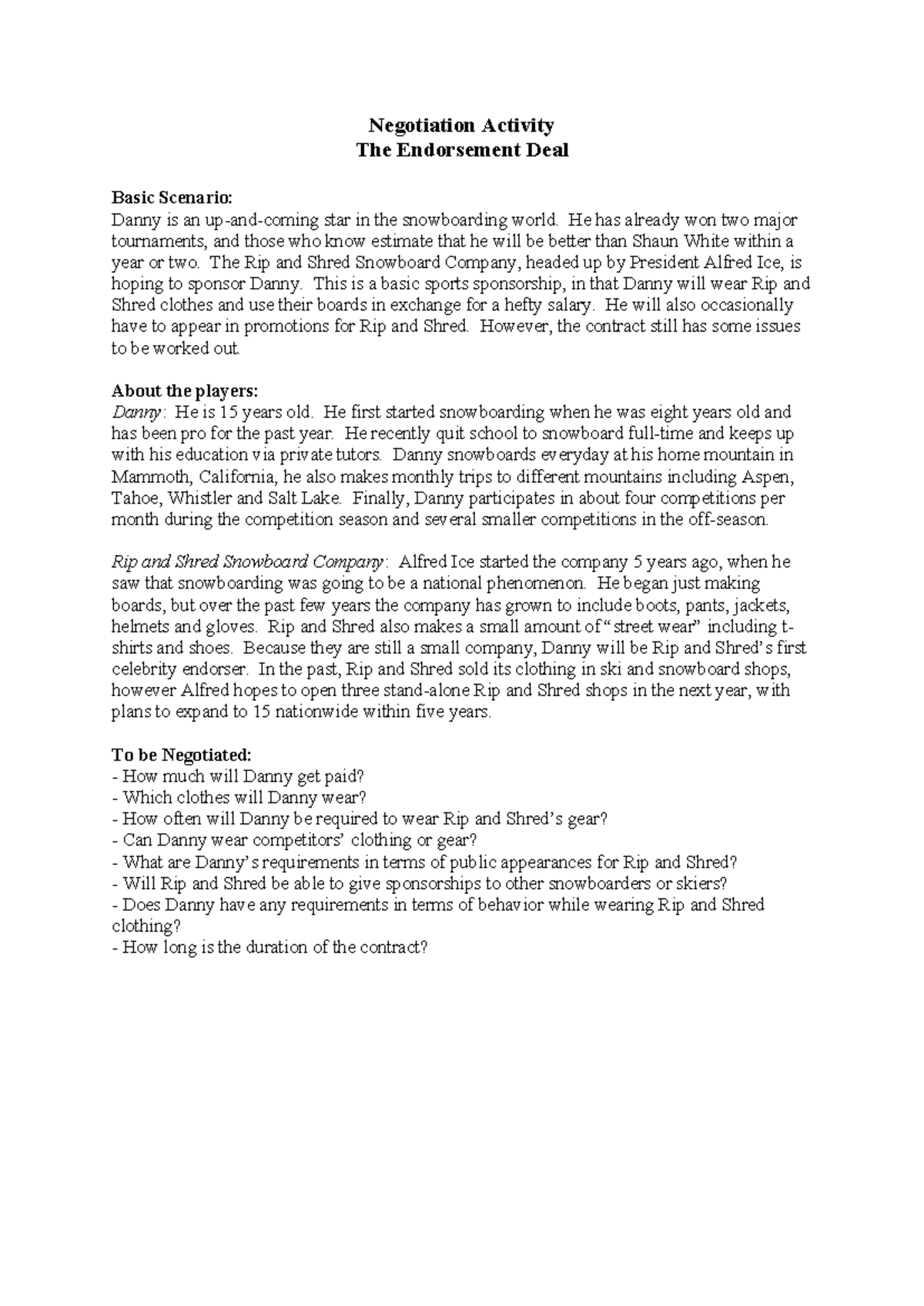 Activity 1 - summary of modules 15 - Negotiation Activity The ...