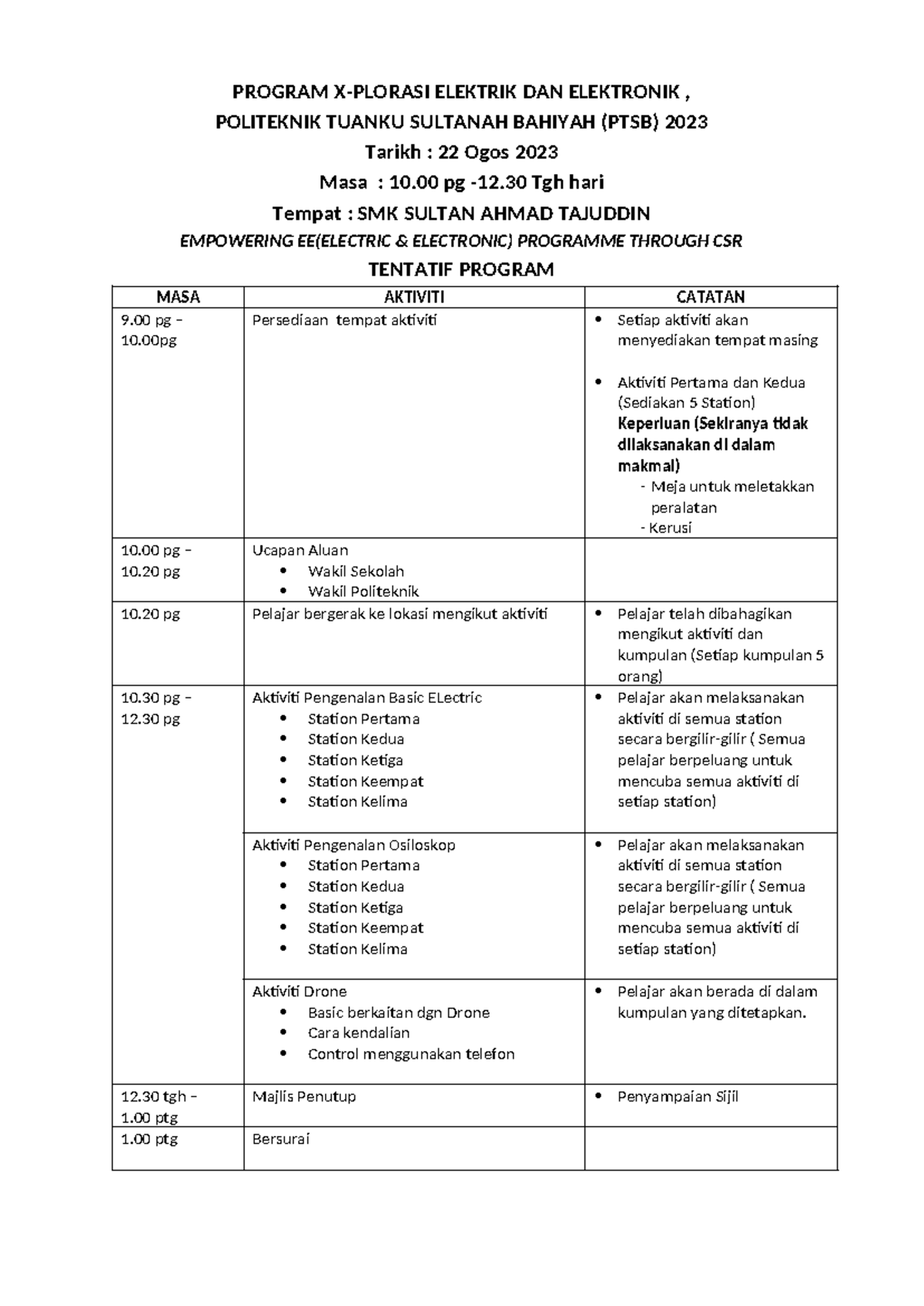 Tentatif DAN Aktiviti CSR Sekolah - PROGRAM X-PLORASI ELEKTRIK DAN ...