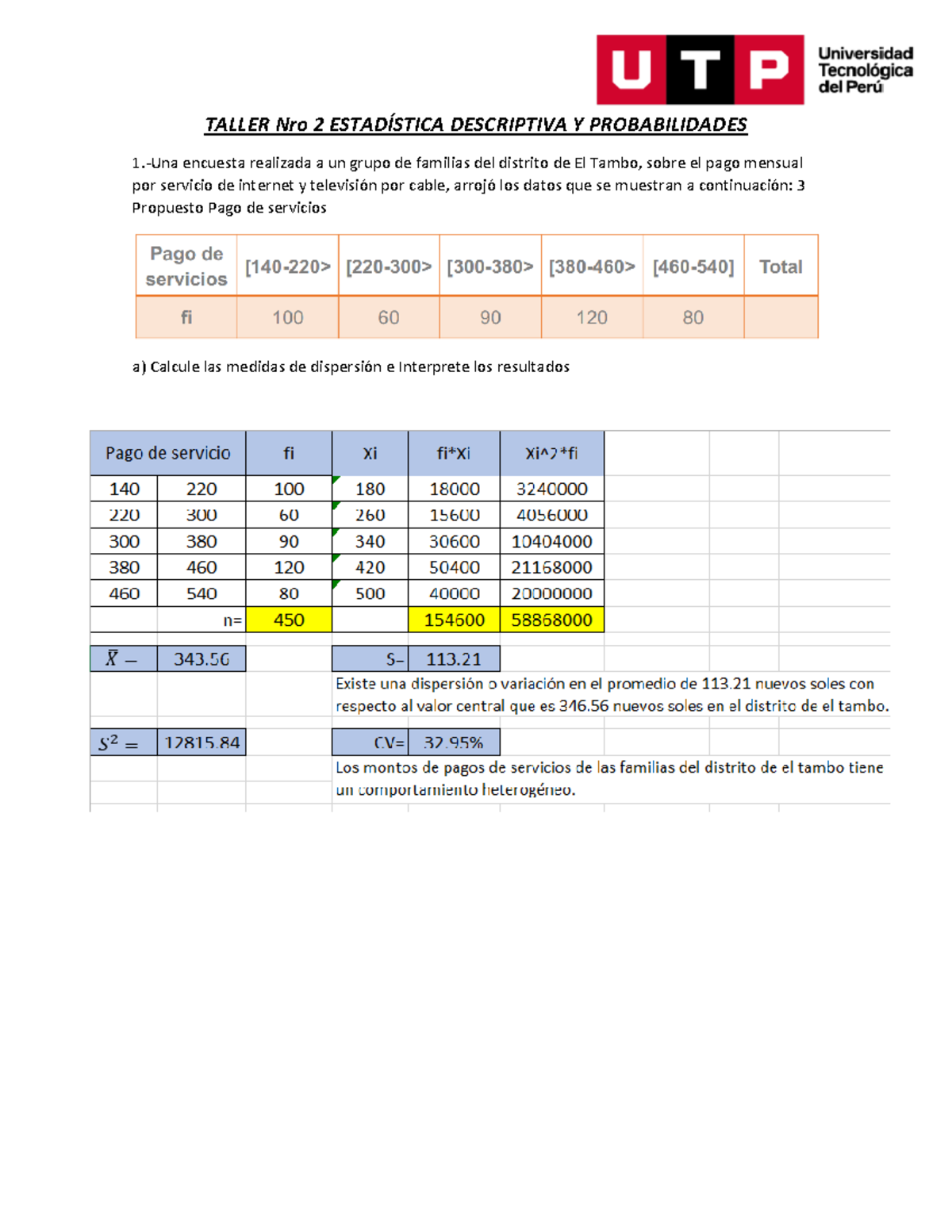 Taller Nro 2 Estadística Descriptiva Y Probabilidades - TALLER Nro 2 ...