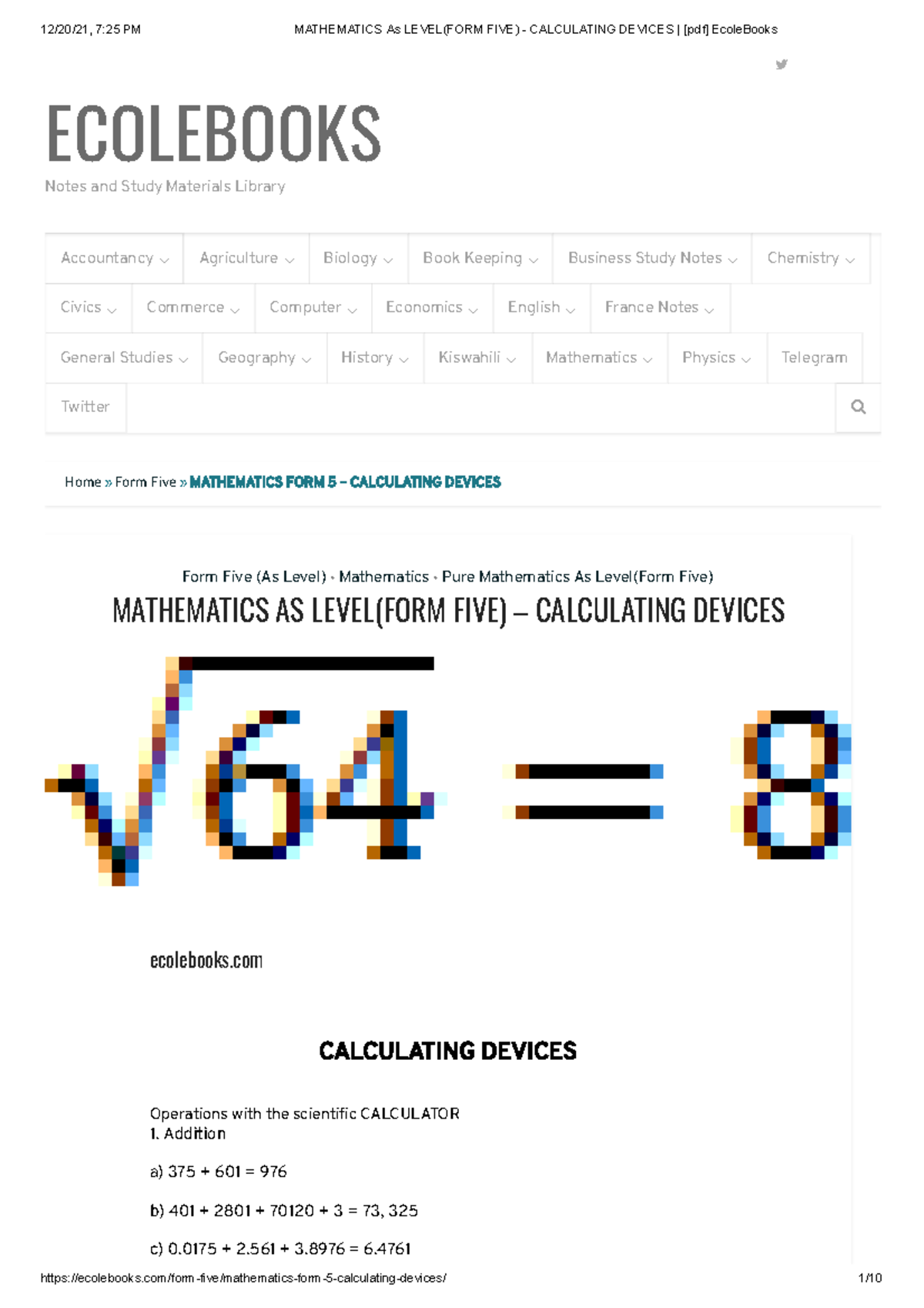 Mathematics - Calculating Devices - Form Five (As Level) • Mathematics ...