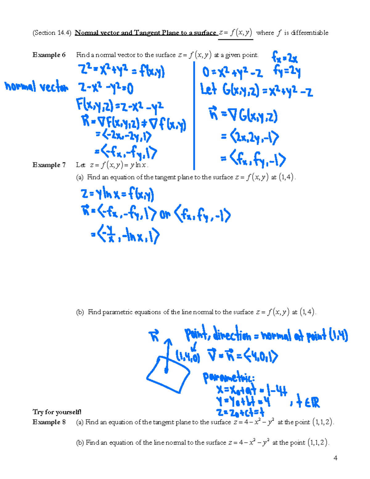 Normal vector and Tangent Plane to a surface - Example 7 Let z f x y y ...