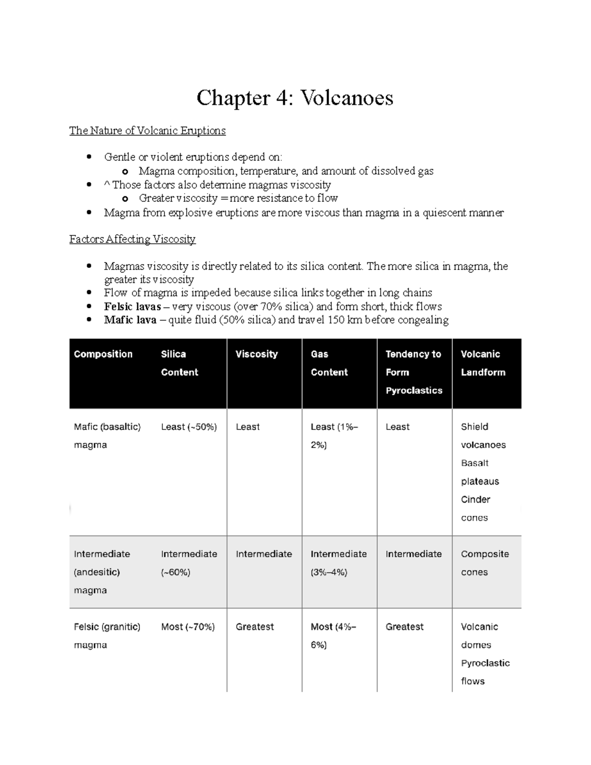 Volcano Lecture Notes - Chapter 4: Volcanoes The Nature of Volcanic ...