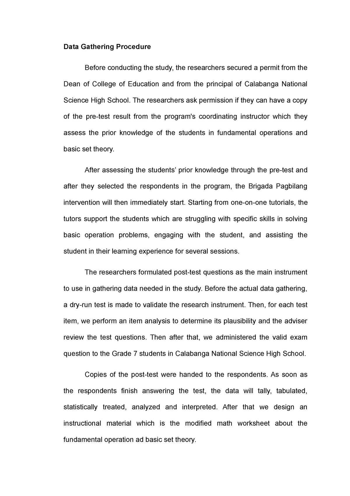 Data Gathering Procedure 1 1 Data Gathering Procedure Before