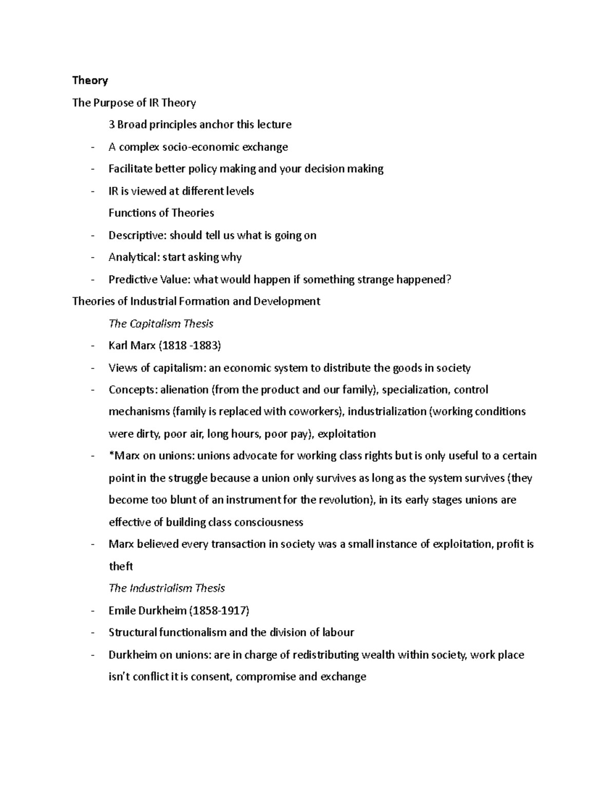 Theory - Lecture notes 1-2 - Theory The Purpose of IR Theory 3 Broad ...
