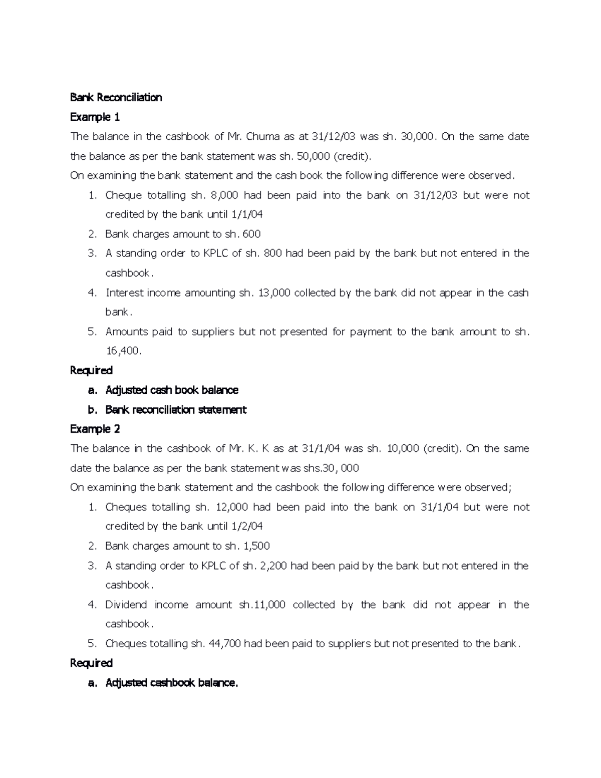 Bank Reconciliation Practice Questions - Business in Information ...
