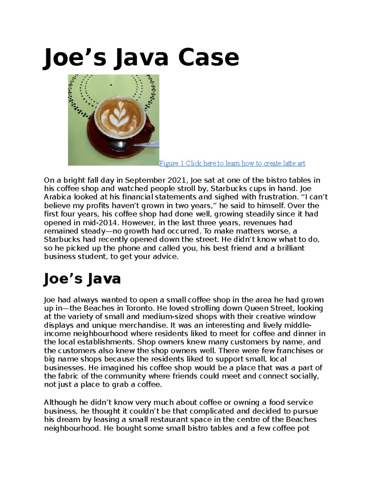 Joe's Java printable case - Joe’s Java Case Figure 1 Click here to ...