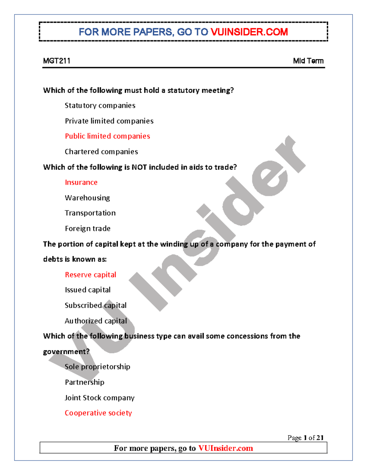 MGT211 Mid Term Past Papers Mega File - MGT2 11 Mid Term Page 1 Of 21 ...