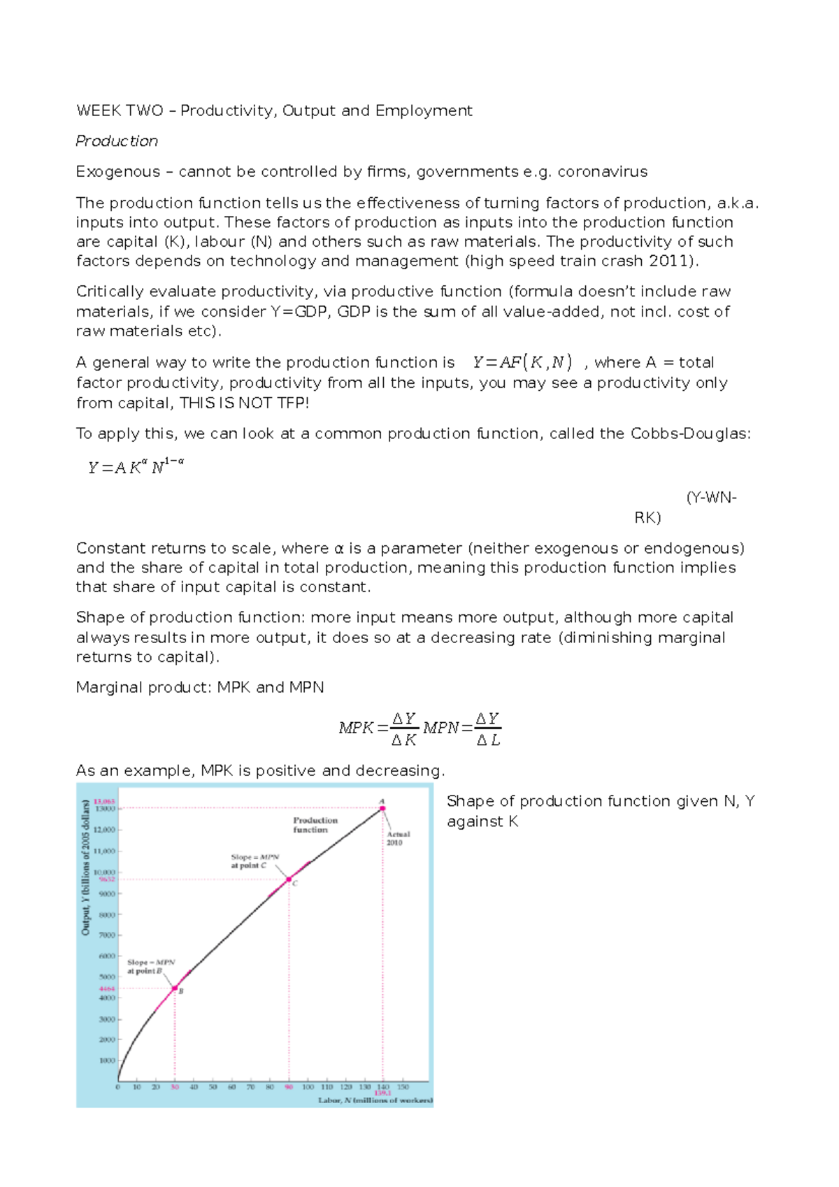 ECC2010 week two - lecture content - WEEK TWO – Productivity, Output ...