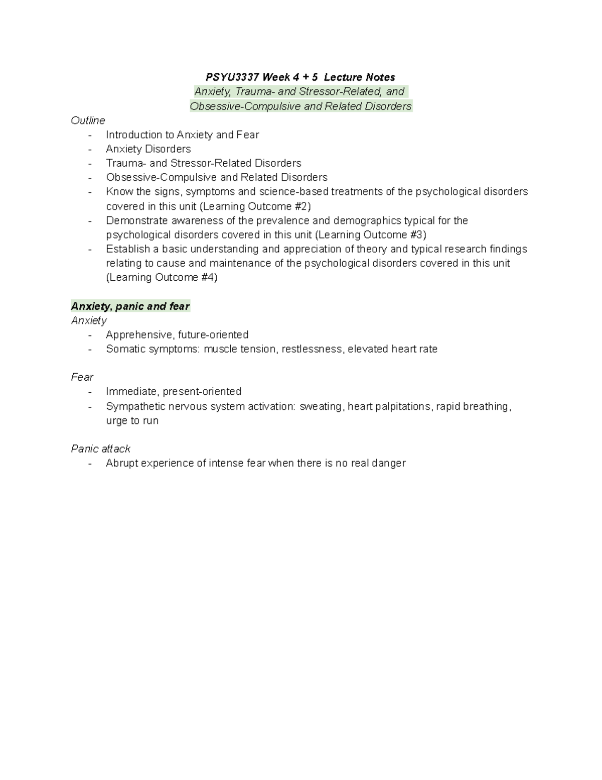 PSYU3337 WK 4, 5 Lecture Notes - PSYU3337 Week 4 + 5 Lecture Notes ...