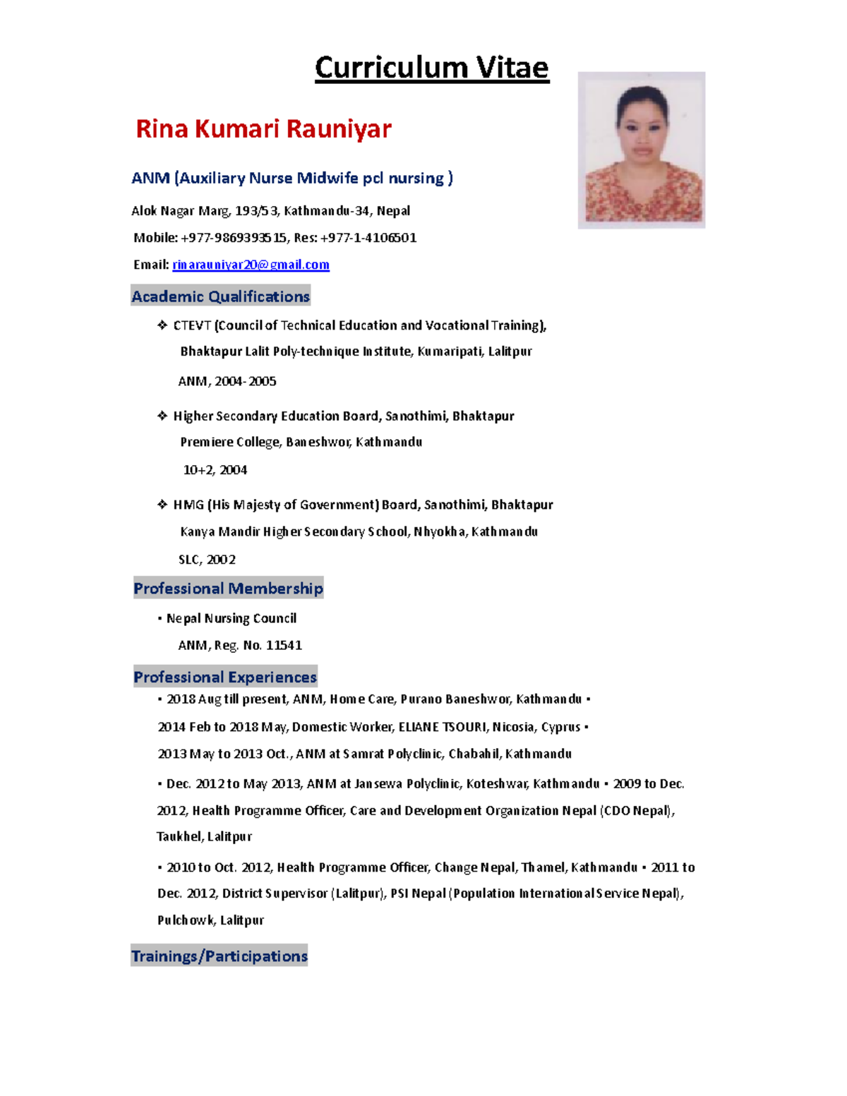 Curriculum Vitae Rina Aug2018 (1) - Curriculum Vitae Rina Kumari ...