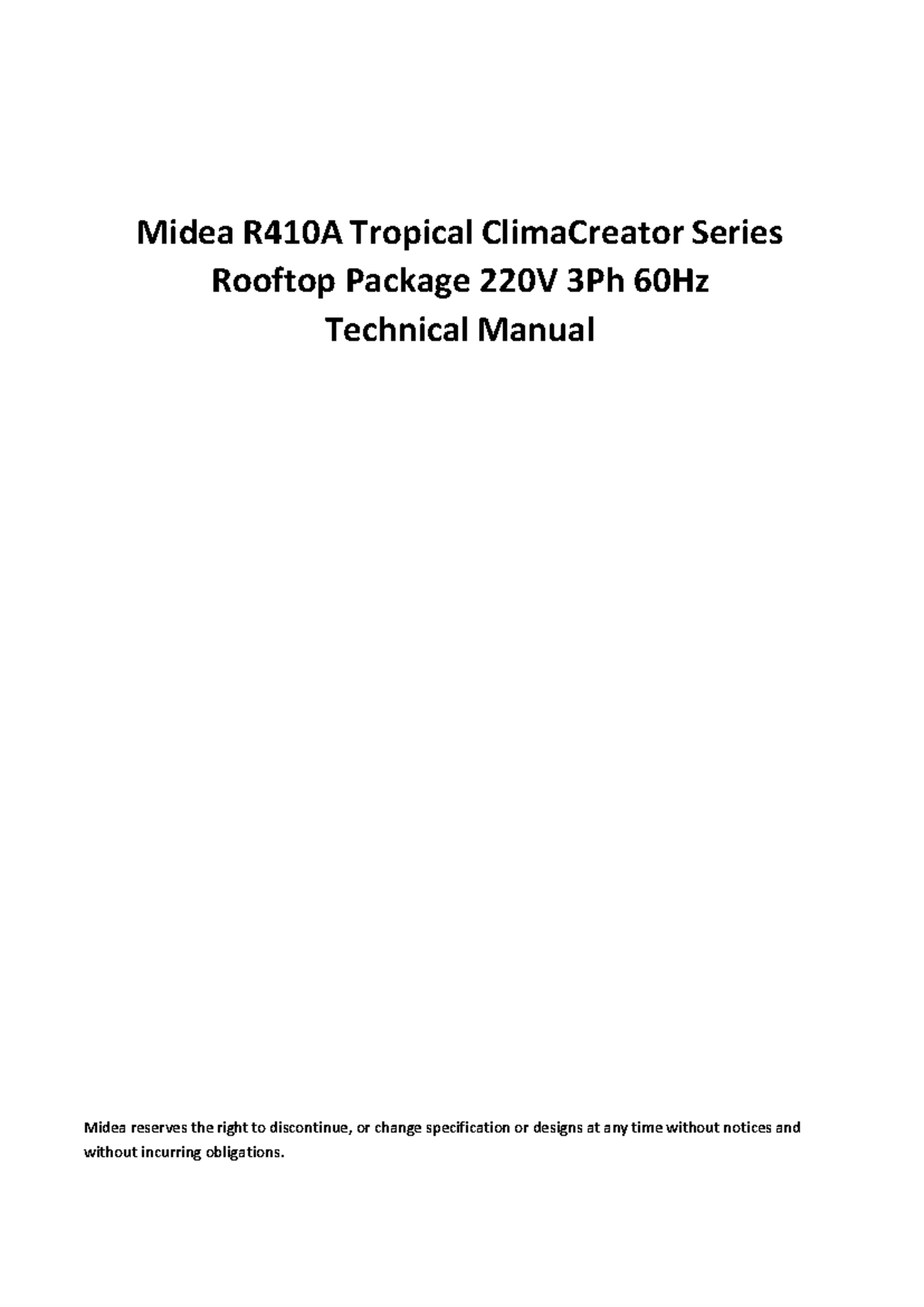 Clima Creator-MRCT-CP - Midea R410A Tropical ClimaCreator Series ...