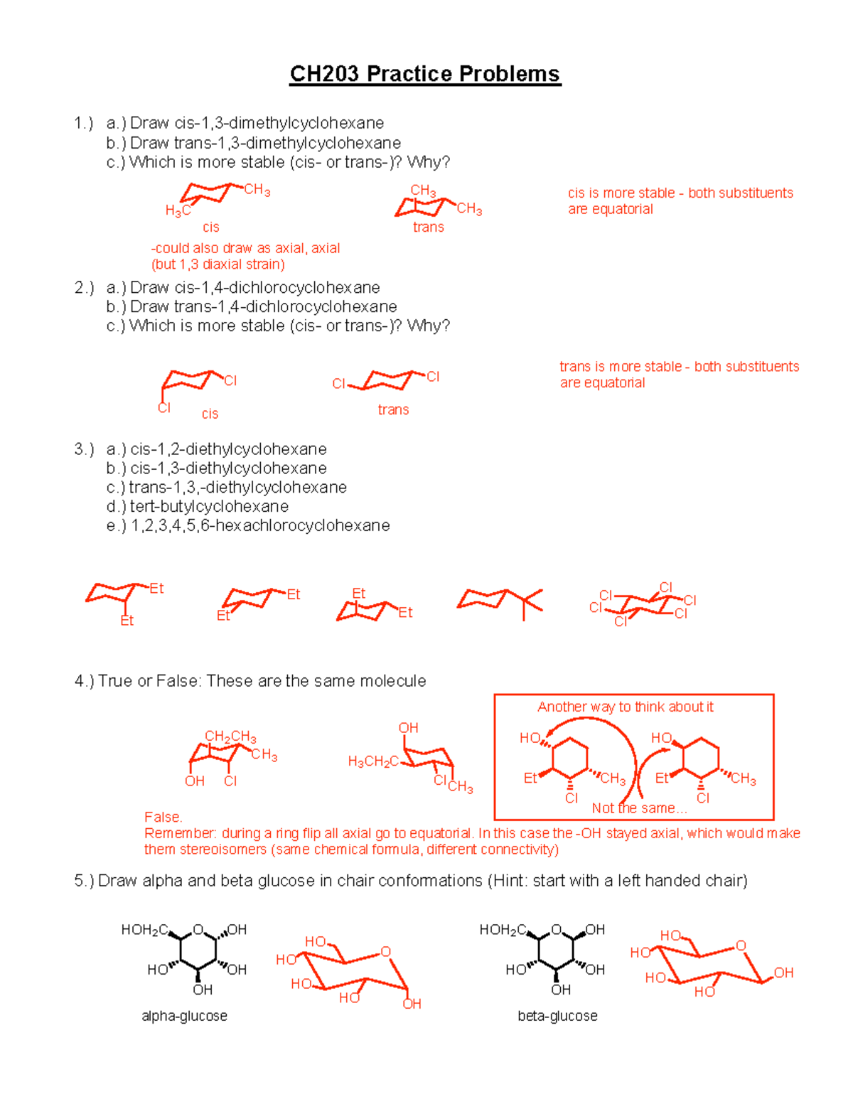 CH203 F17 D4 Answer Key CH203 Practice Problems 1.) a.) Draw cis1,3