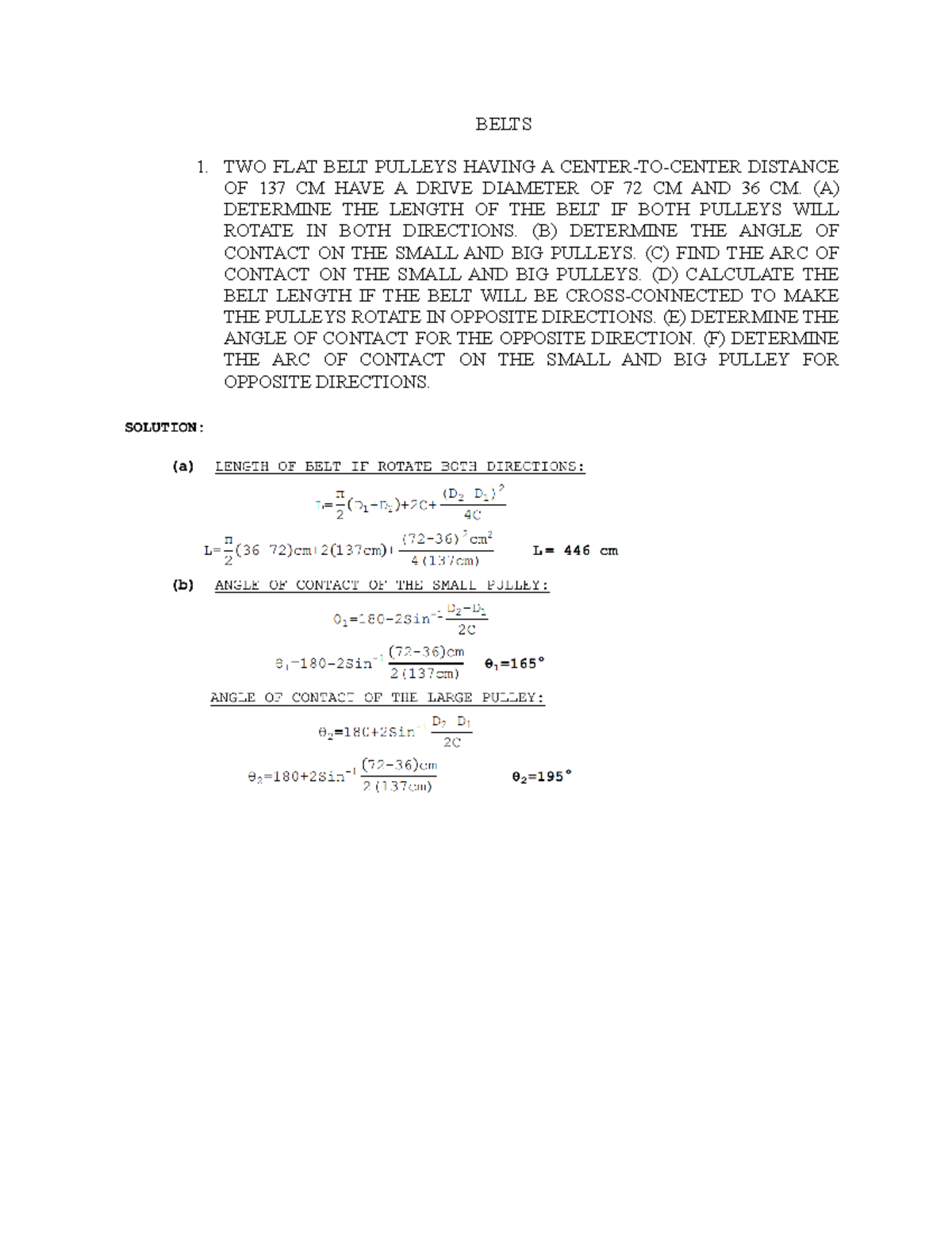 Sample Problems BELTS 1. TWO FLAT BELT PULLEYS HAVING A CENTERTO