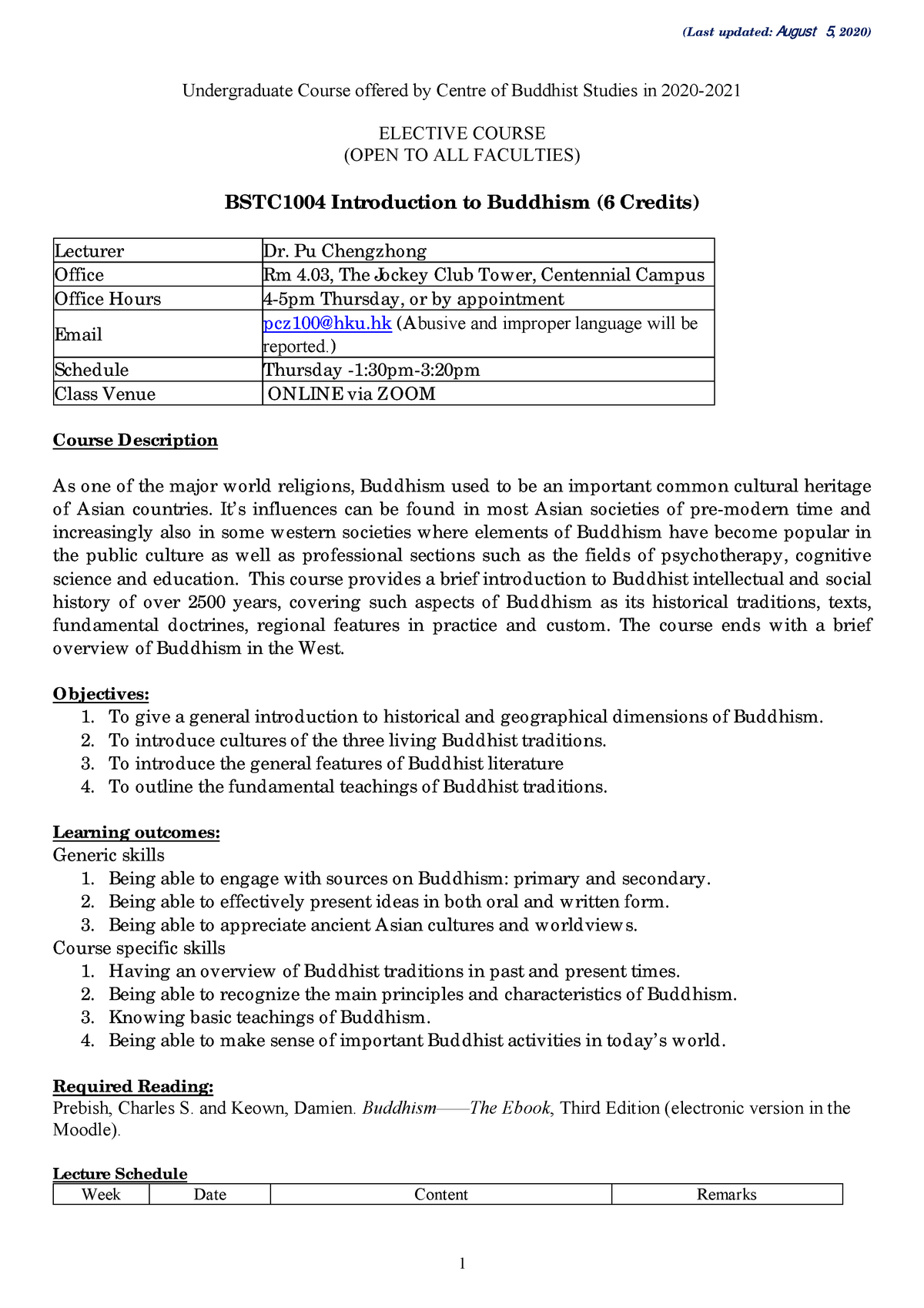 Bstc1004 Syllabus Hku Undergraduate Course Offered By Centre Of Buddhist Studies In Elective Course Open To All Faculties Bstc1004 Introduction To Studocu