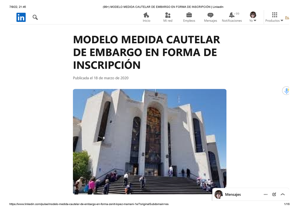 99+) Modelo Medida Cautelar DE Embargo EN Forma DE Inscripción Linked In - MODELO  MEDIDA CAUTELAR - Studocu