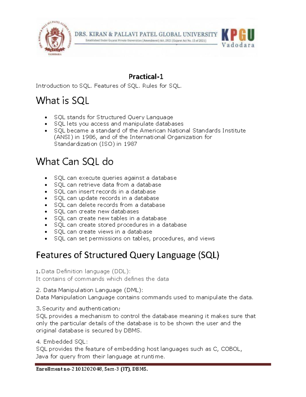 DBMS Practicals - data base management system - Practical- Introduction ...