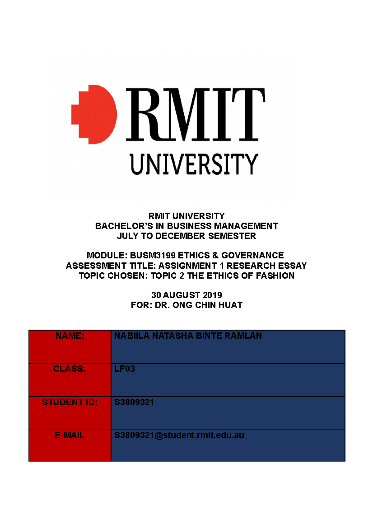 rmit assignment format