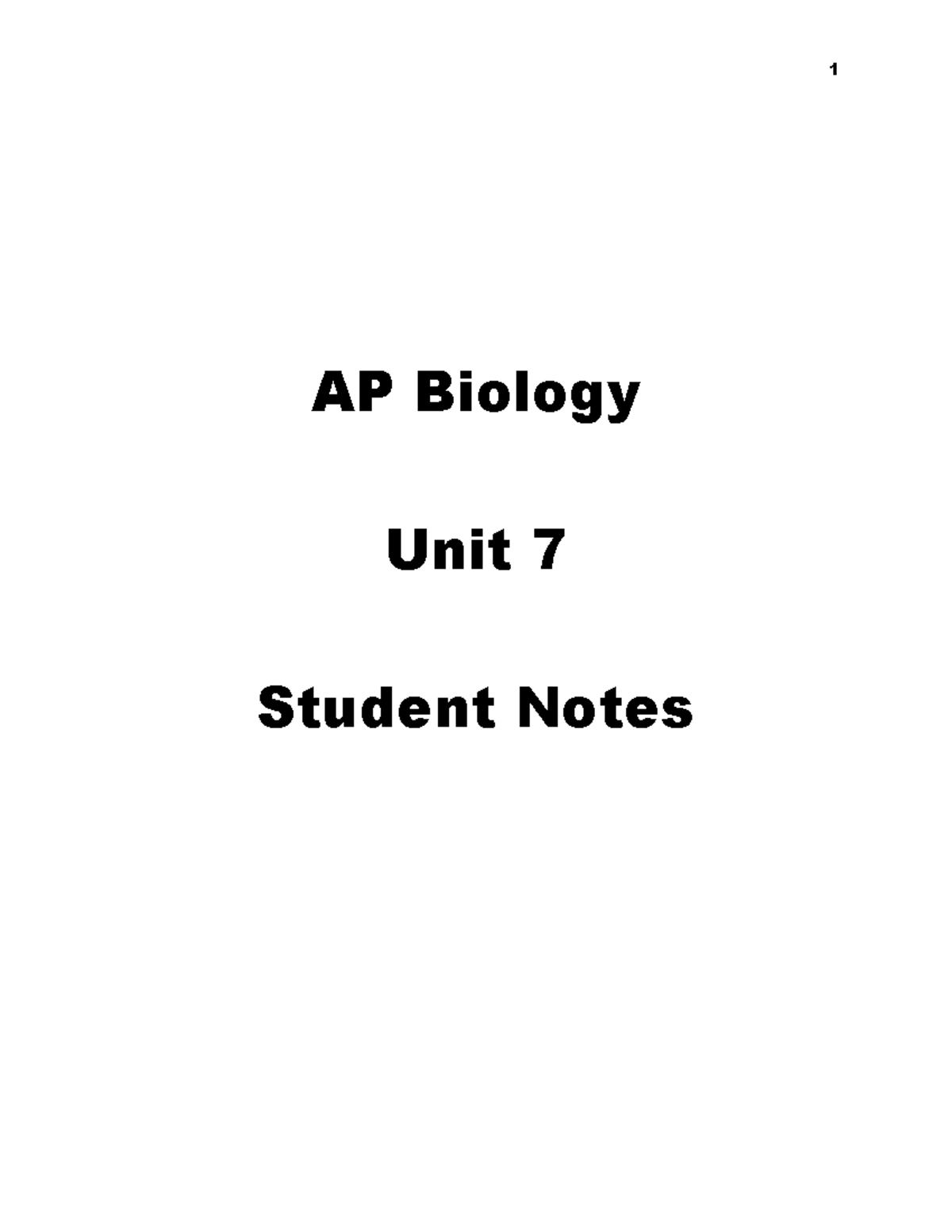 Unit 7 Student Notes 1 - U7 Assignment - AP Biology Unit 7 Student ...