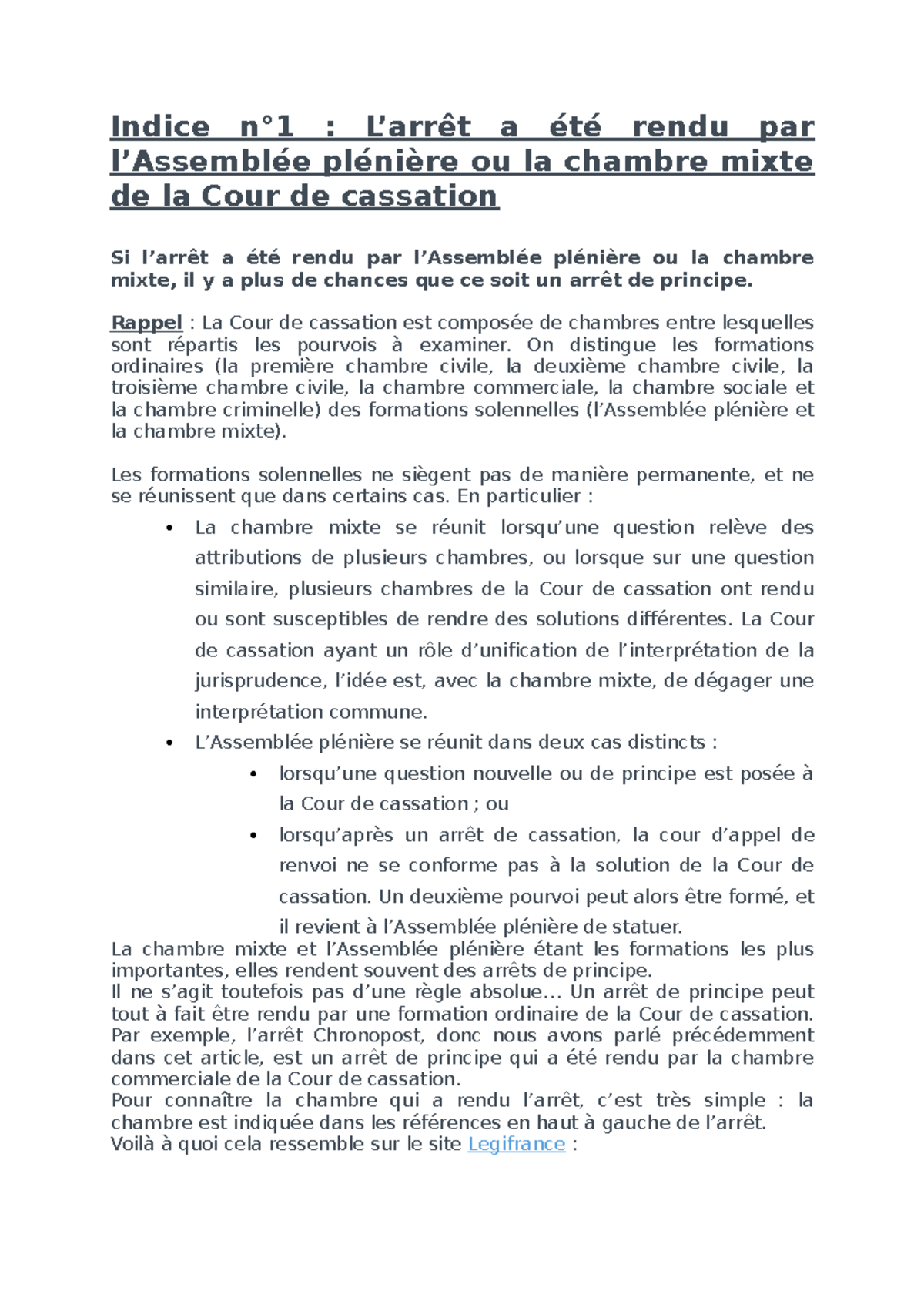 Methodologie Arrêt de principe Introduction au droit privé Indice n