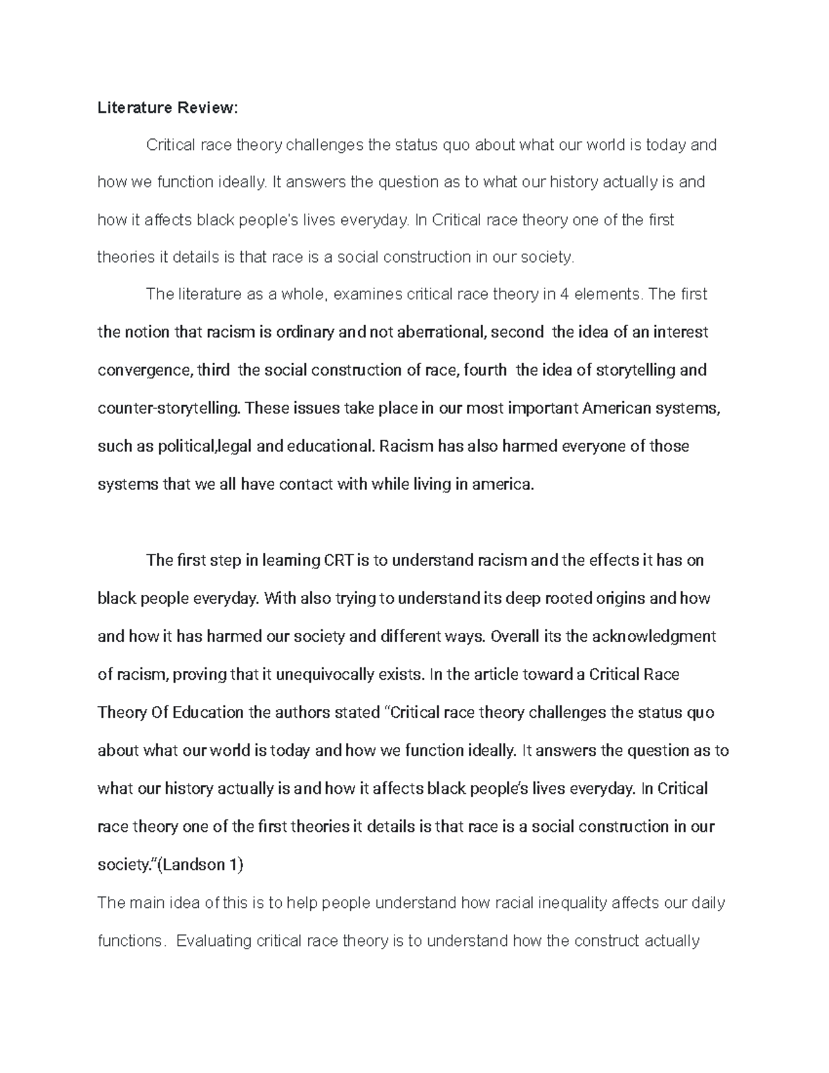 CRIM 427 essay part 2 Literature Review Critical race theory