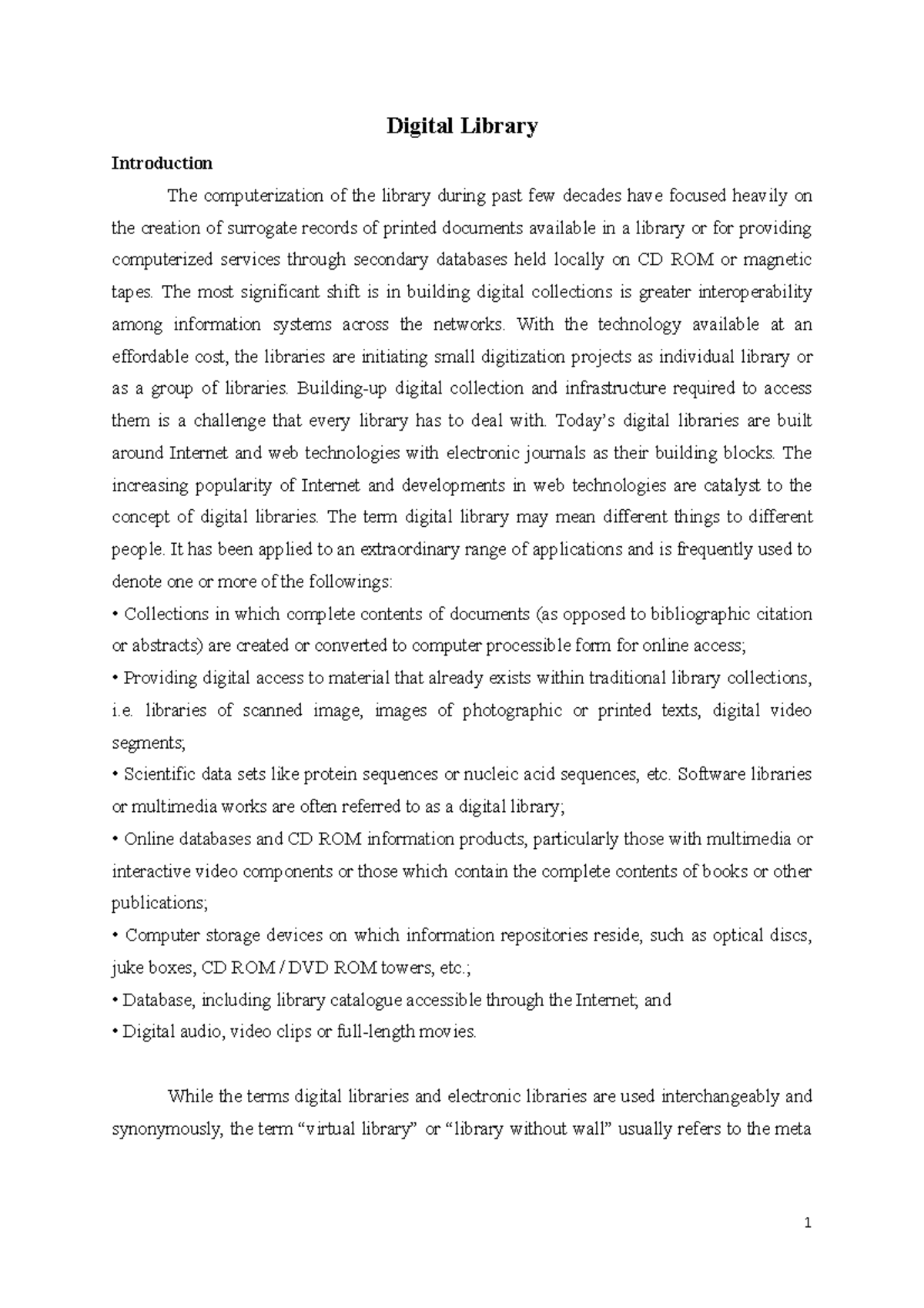 5.1 Digital Library Digital Library Introduction The computerization