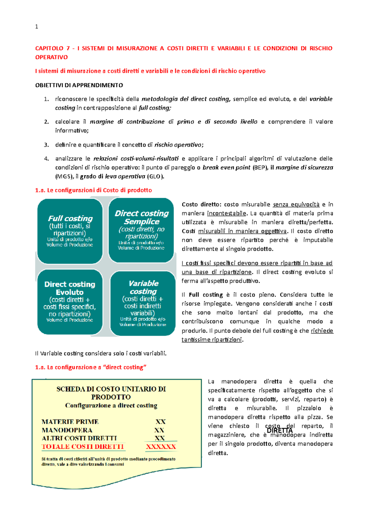 Capitolo 7 -I sistemi di misurazione a costi diretti e variabili e le ...