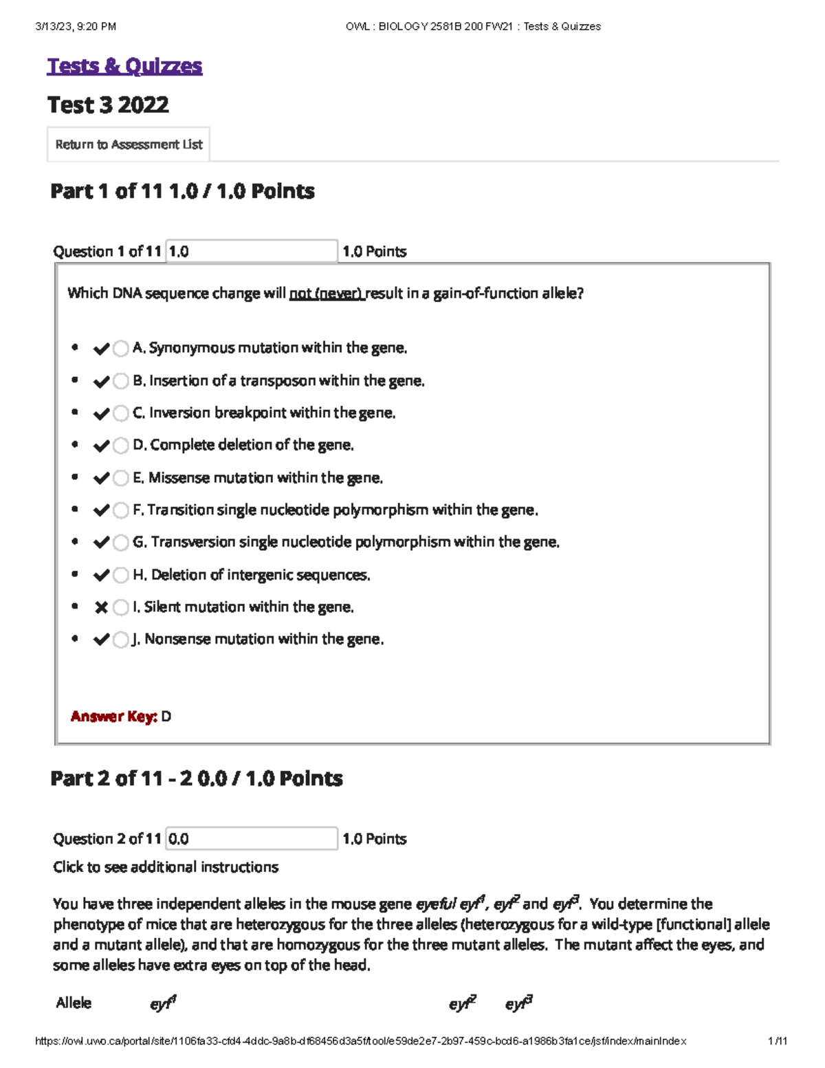 Test 3 Tests & Quizzes Test 3 2022 Return to Assessment List