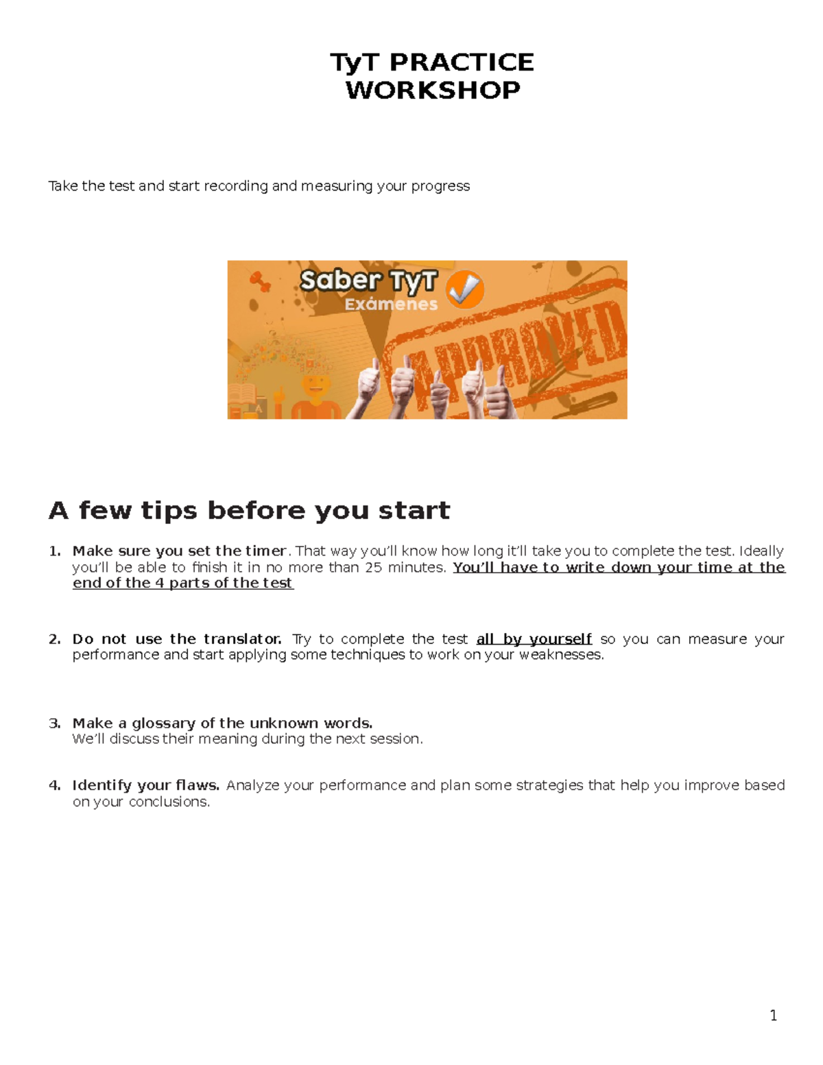 Ty T Practice Gladis Avila - TyT PRACTICE WORKSHOP Take the test and ...