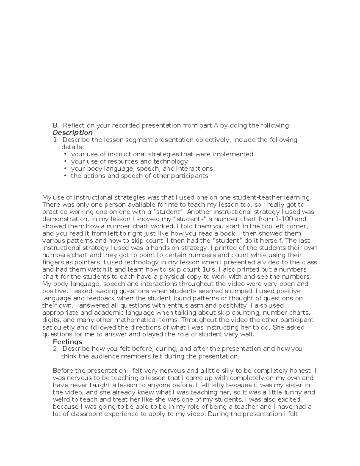 Curriculum Task 4 - Task 4 passed - B. Reflect on your recorded ...