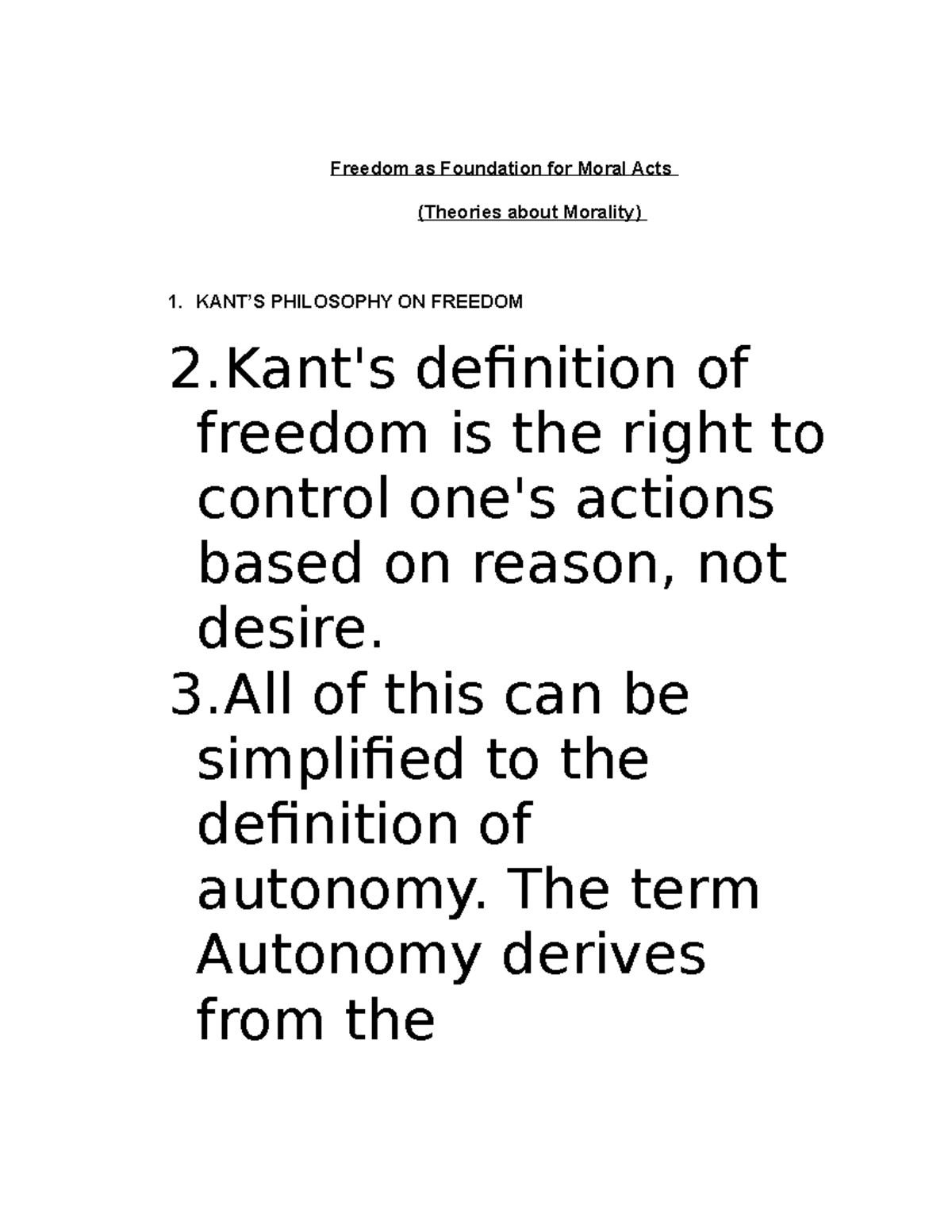 Summary - N/a - Freedom As Foundation For Moral Acts (Theories About ...