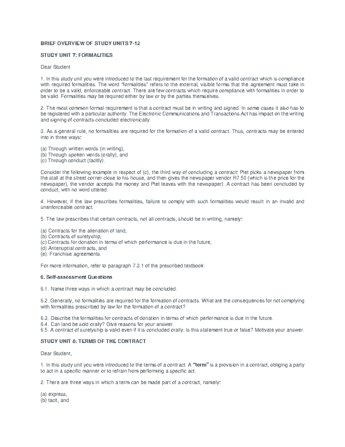 CLA1501+-+ Brief+ Overview+OF+ Study+ Units+7-12 - BRIEF OVERVIEW OF ...