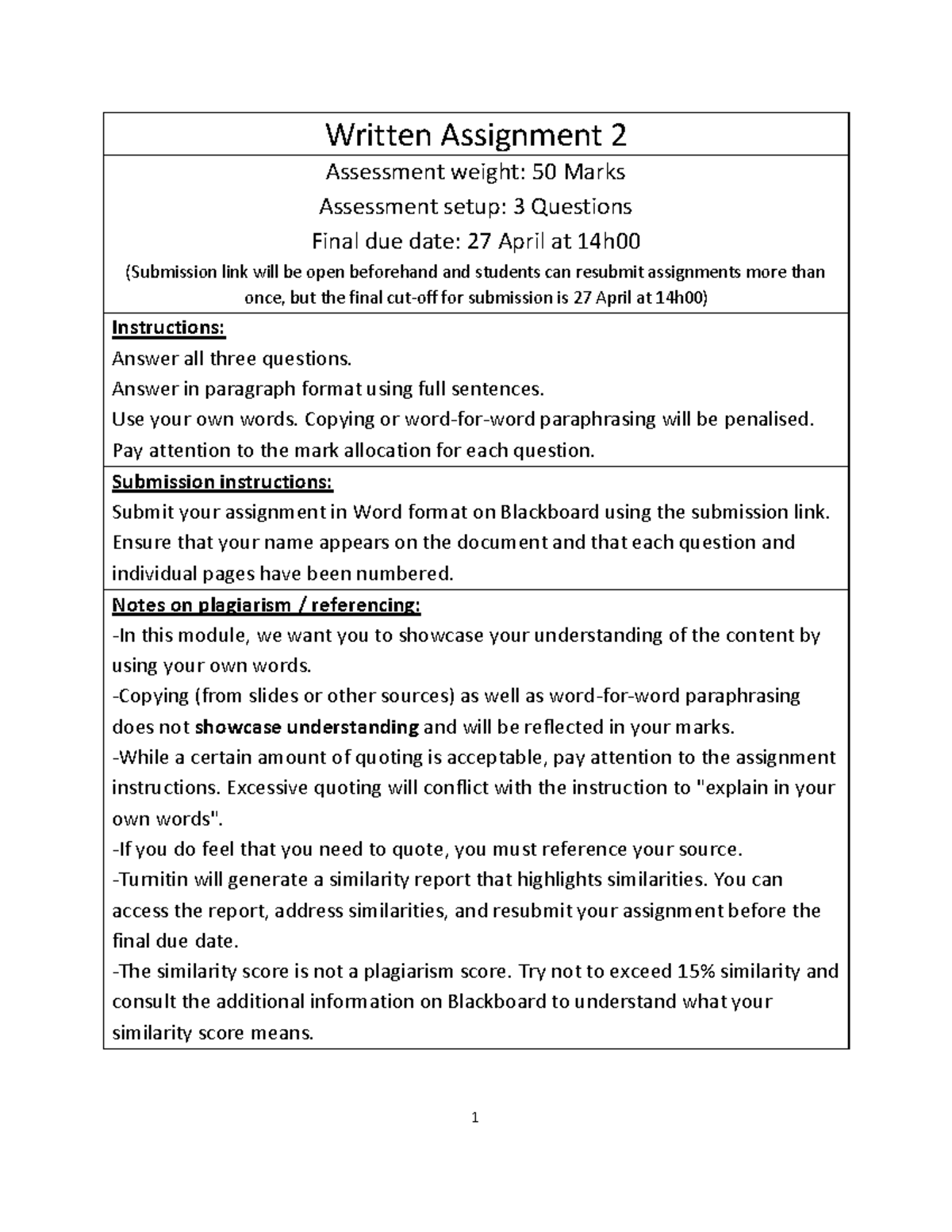 Written Assignment 2 - 2022 - Written Assignment 2 Assessment weight ...