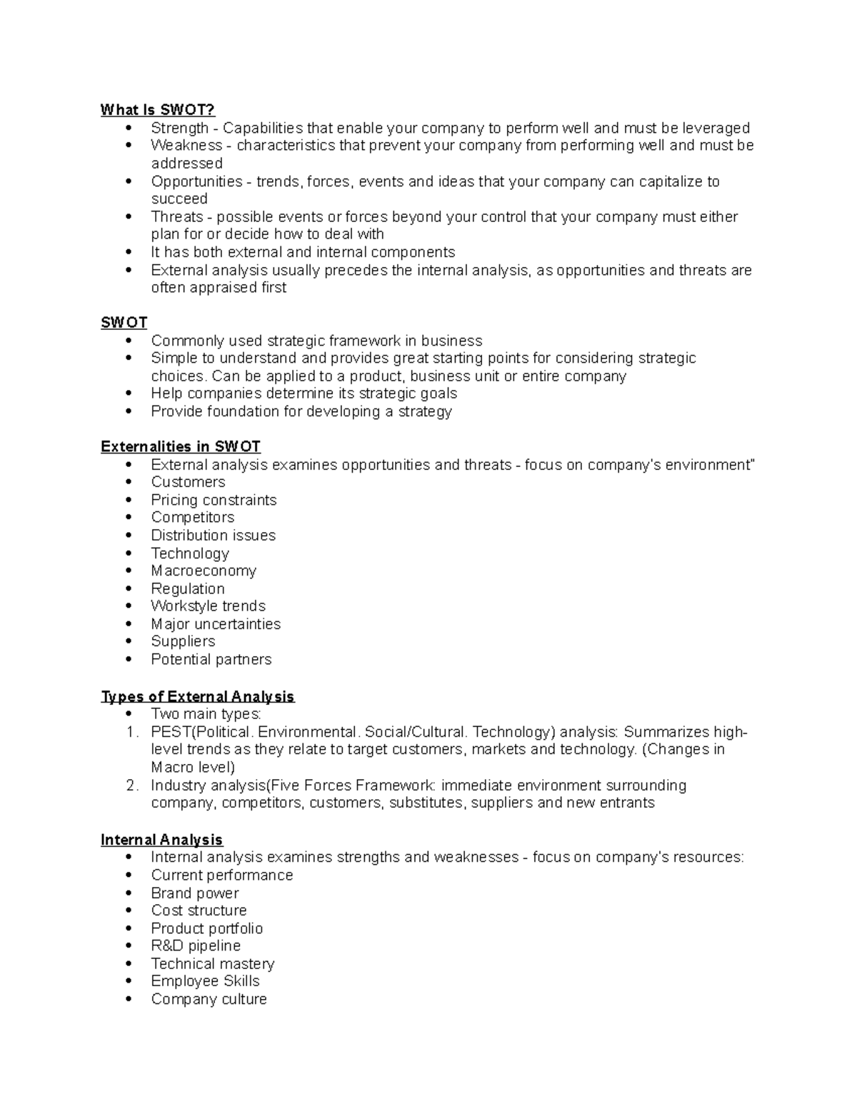 What is SWOT - notes taken in class - What Is SWOT? Strength ...