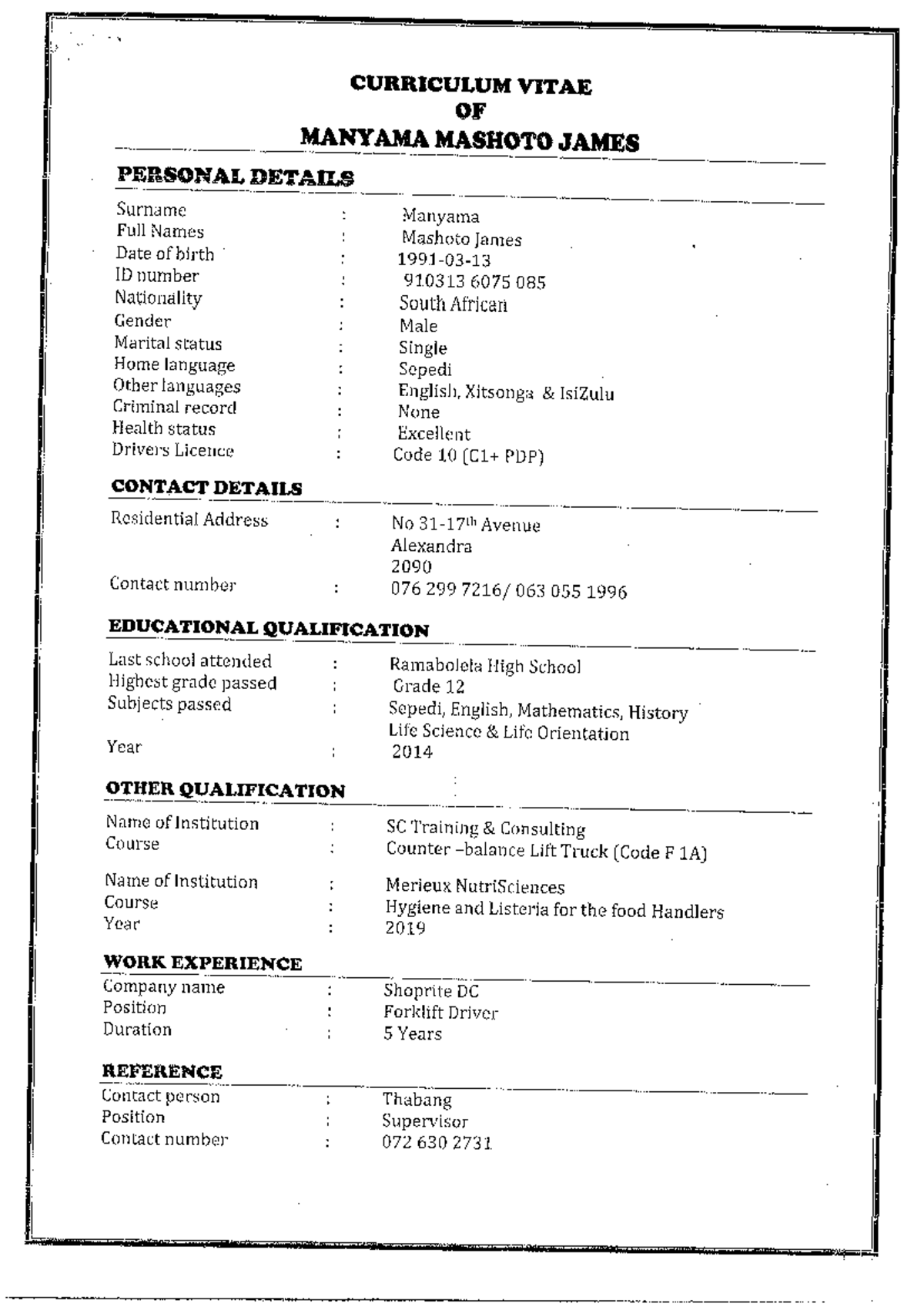 CV OF Manyama Mashoto James - CURRICULUM VITAE OF MANYAMA MASHOTO JAMES ...