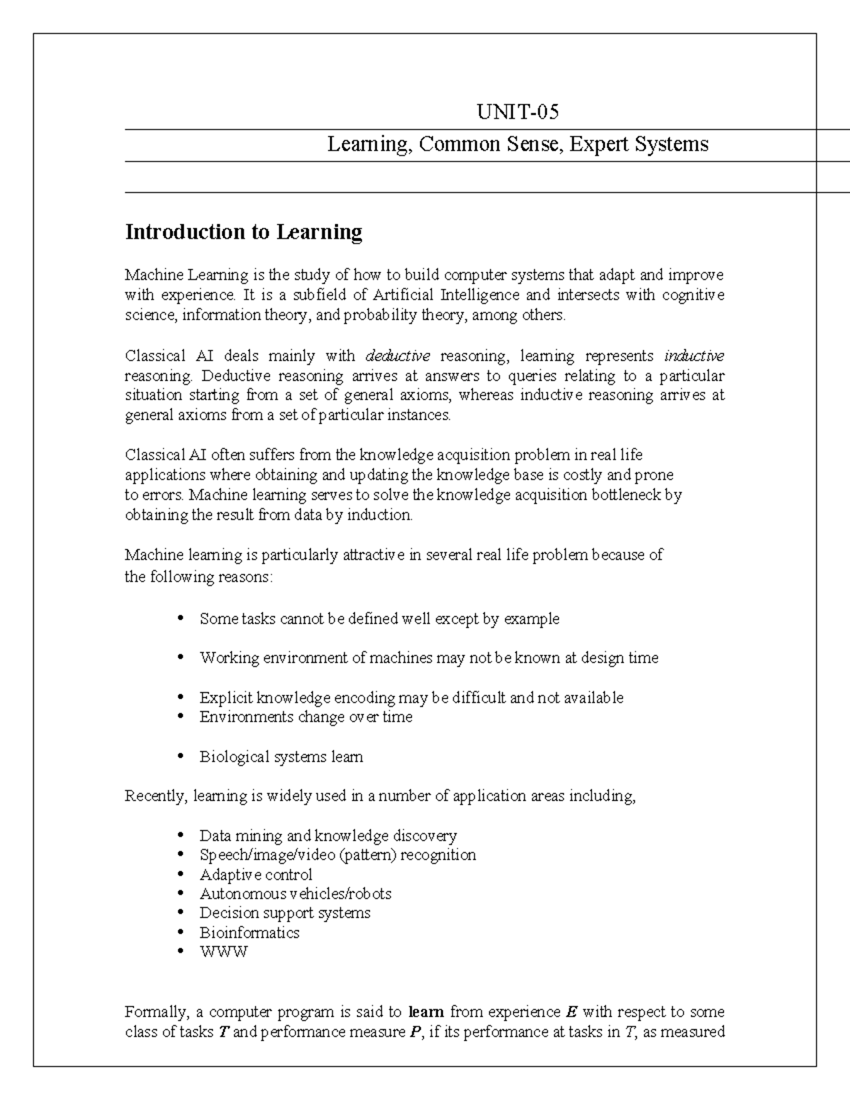 Notes Artificial Intelligence Unit 5 Unit Learning Common Sense Notes Artificial Intelligence Unit 5 Unit Learning Common Sense