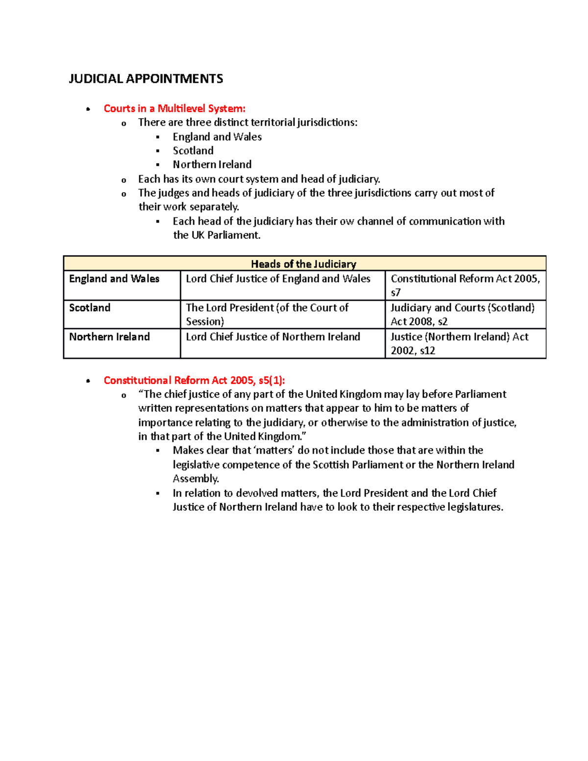 Judicial Appointments JUDICIAL APPOINTMENTS Courts in a Multilevel