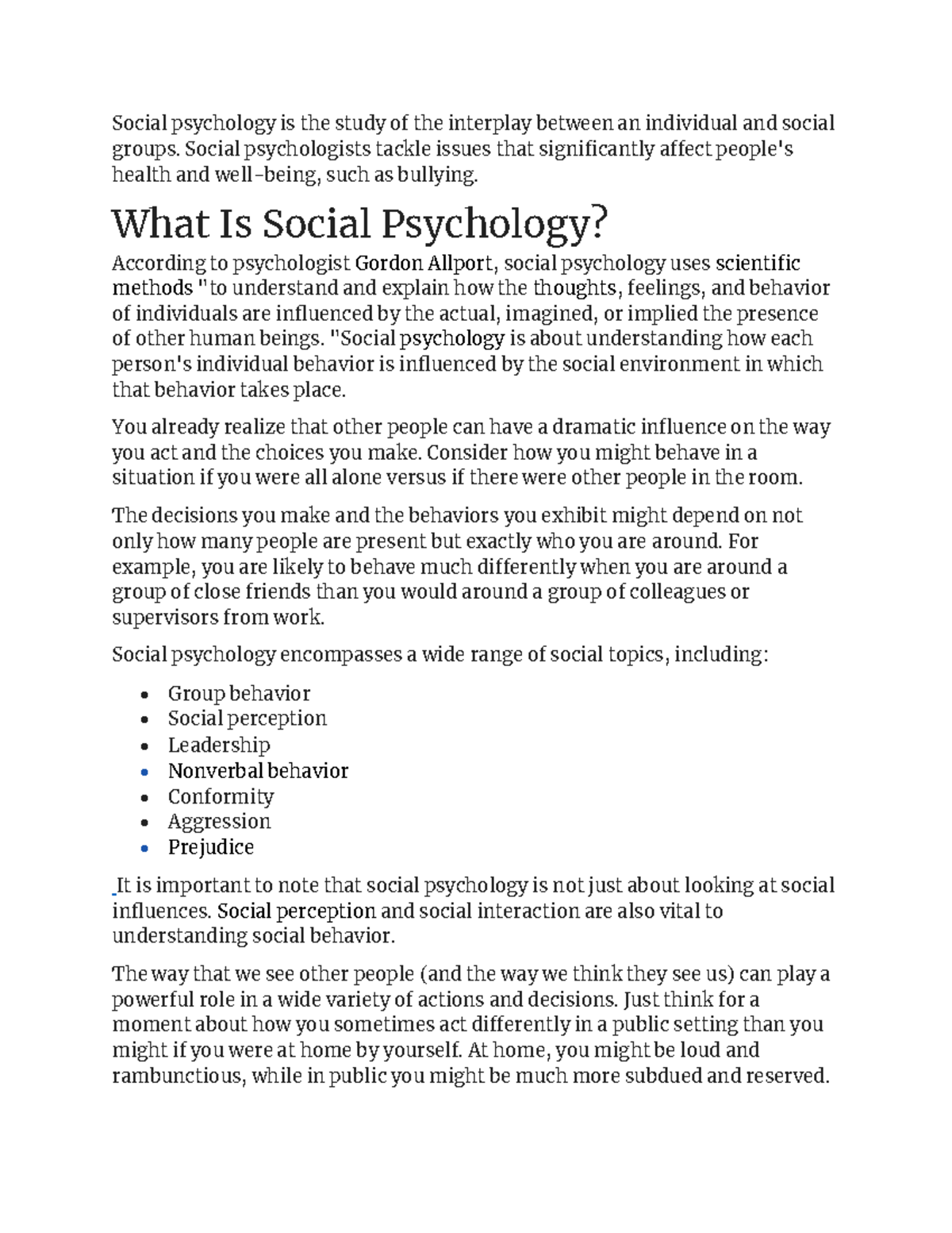 Social Psychology - Notes - Social psychology is the study of the ...